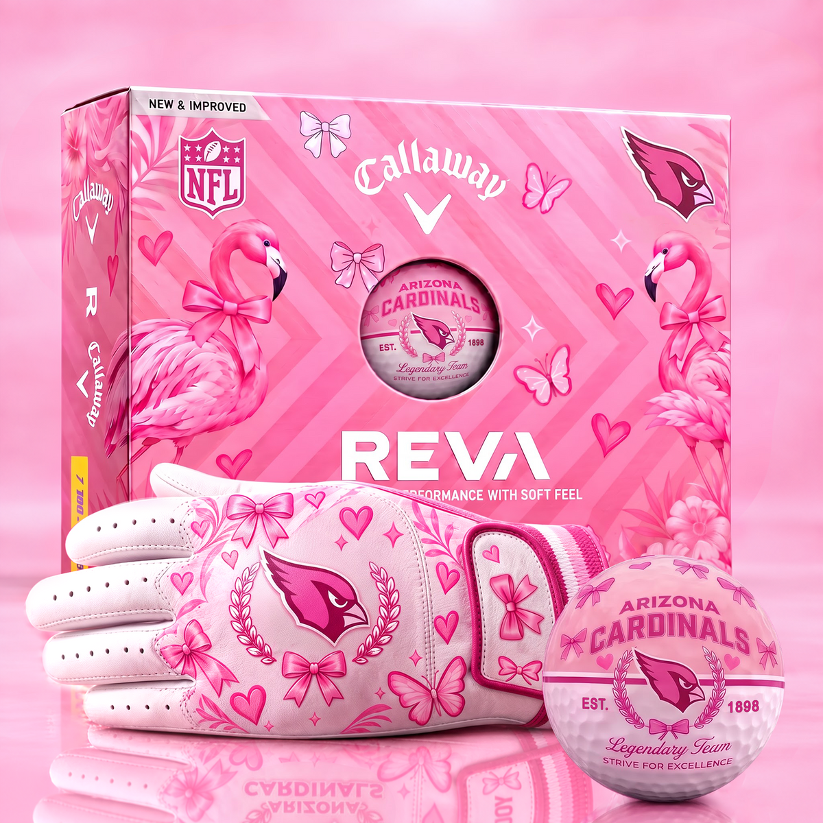 AC x NFL Pink Coquette Ladies Golf Balls & Glove Gift Box Set – Callaway REVA Edition