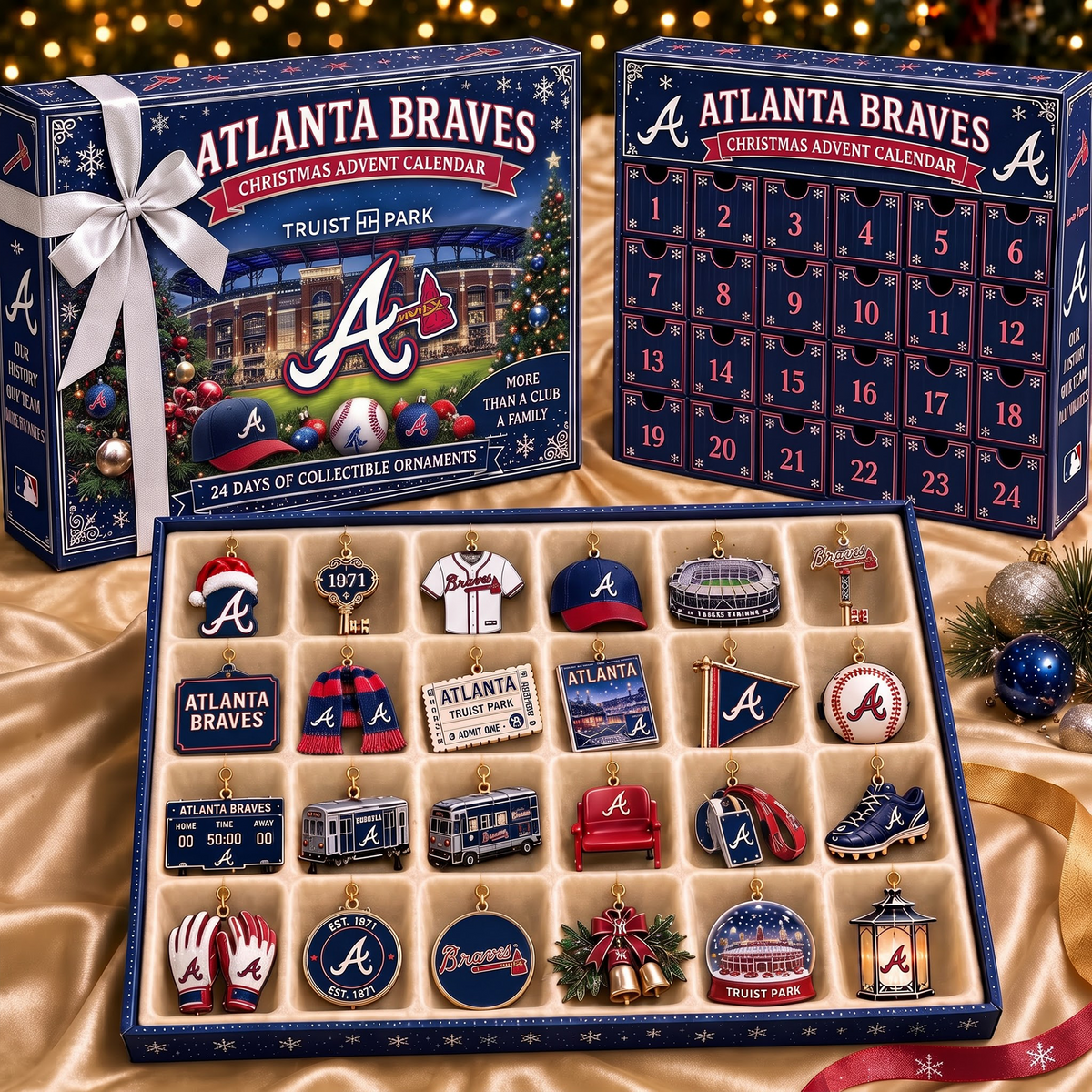 ATL X MLB Team Christmas Advent Calendar Box - 24 Days Countdown Tree Ornaments Gift Set