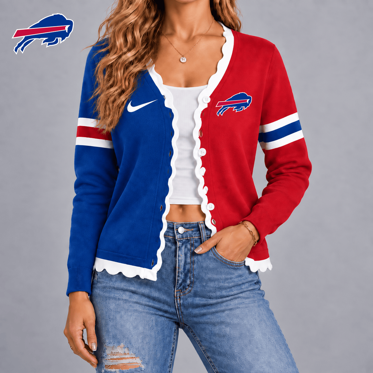 BUF X Premium NFL Varsity Stripe Button Cardigan