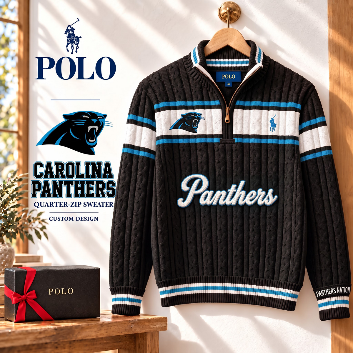 CAR X PREMIUM NFL Varsity Cable-Knit Quarter-Zip Sweater