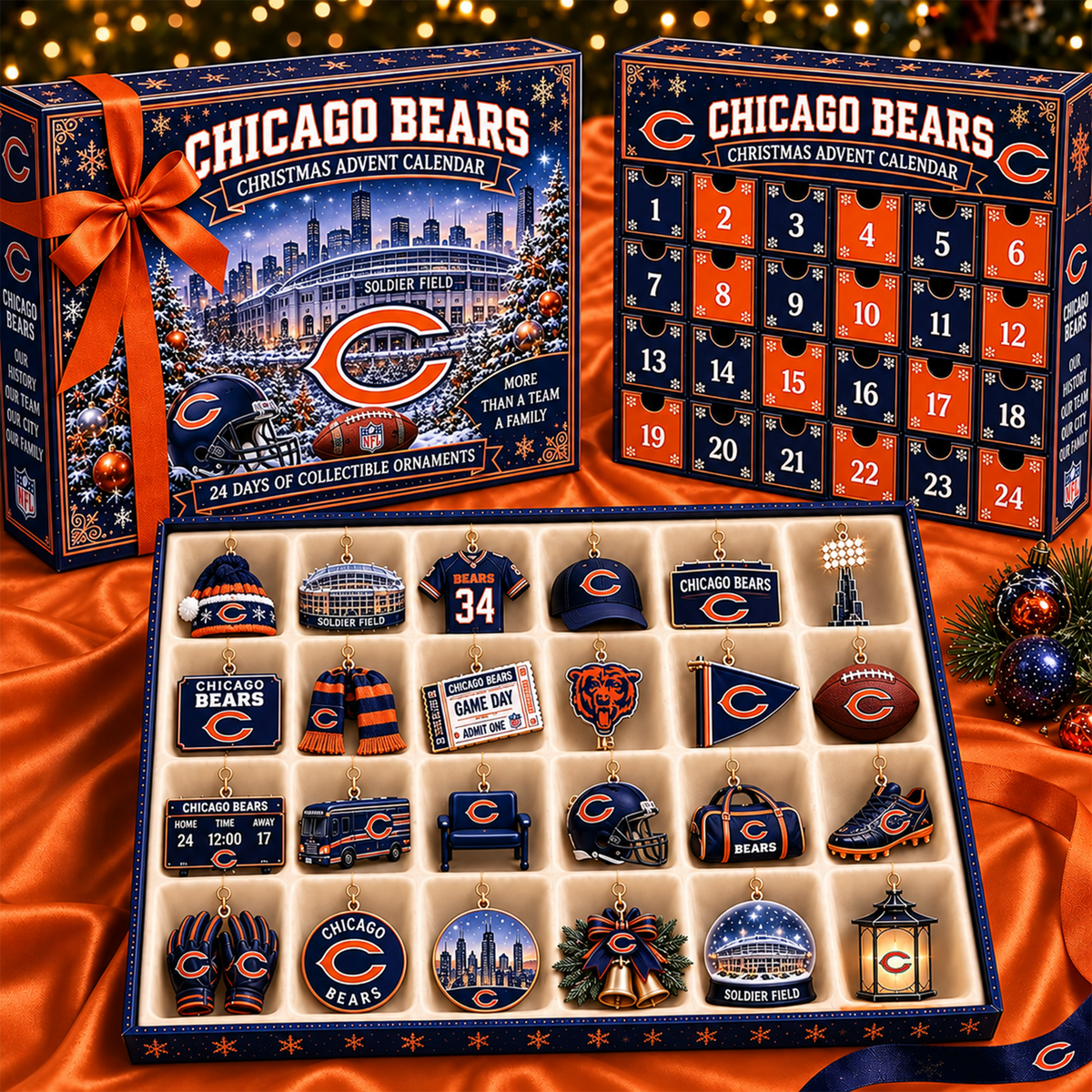 CB x NFL Team Christmas Advent Calendar Box - 24 Days Countdown Tree Ornaments Gift Set 2809 NAK TTT