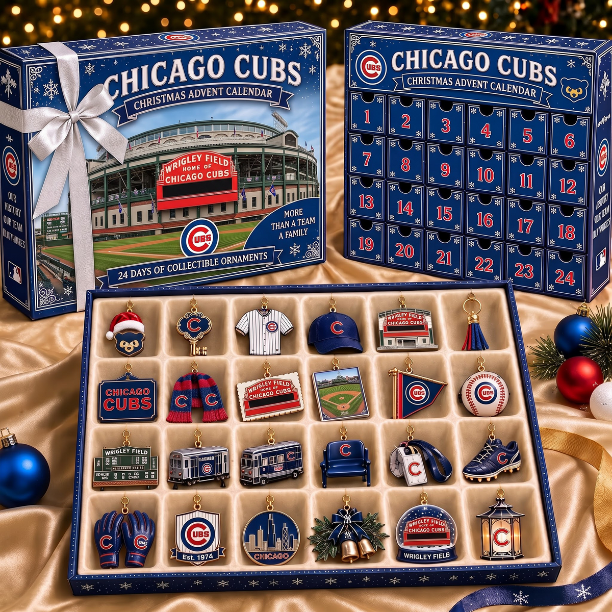 CHC X MLB Team Christmas Advent Calendar Box - 24 Days Countdown Tree Ornaments Gift Set