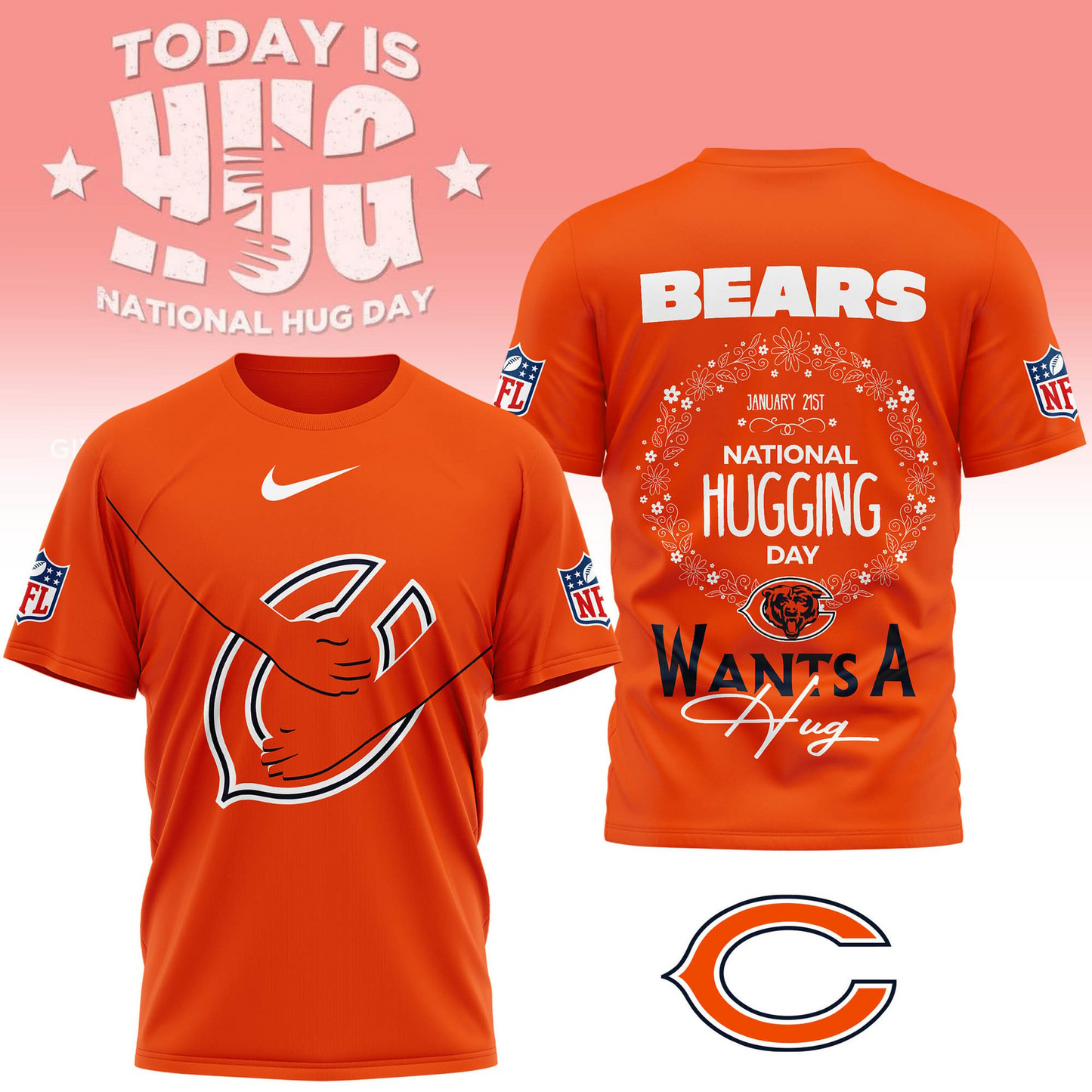 CHI Premium NFL National Hugging Day 3D Shirt DDT NTL
