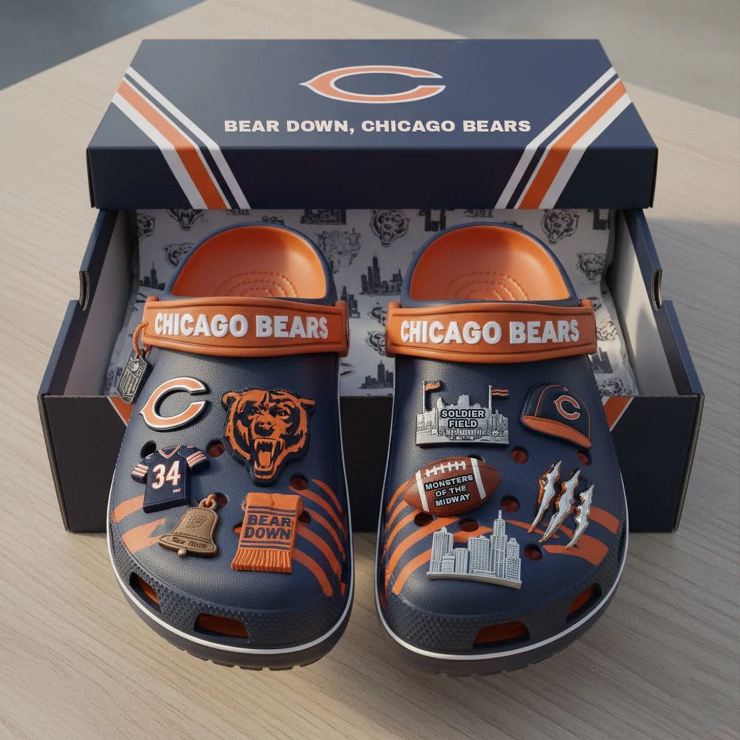 CHI x NFL Premium Crocs Clogs Shoes DATND TANTD