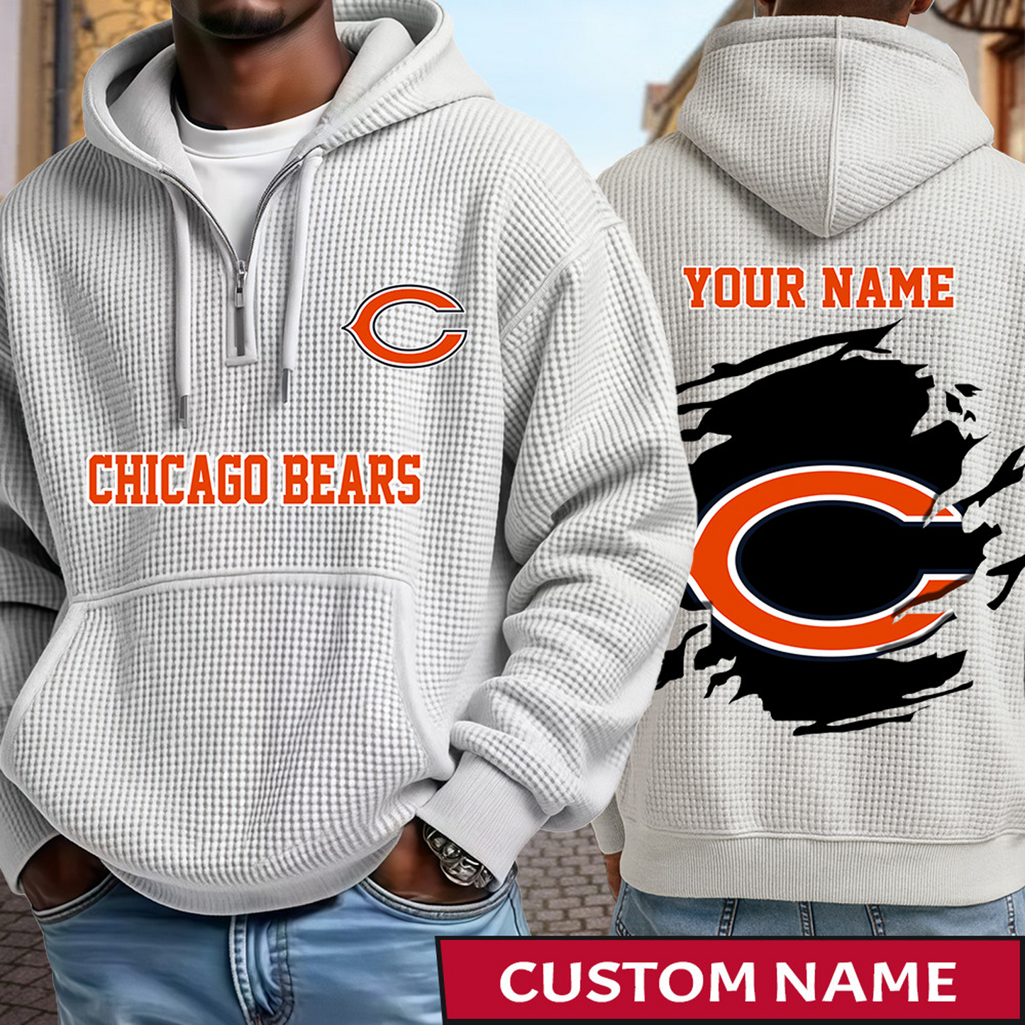 CHI x NFL Waffle Half Zip Hoodie DATND TANTD