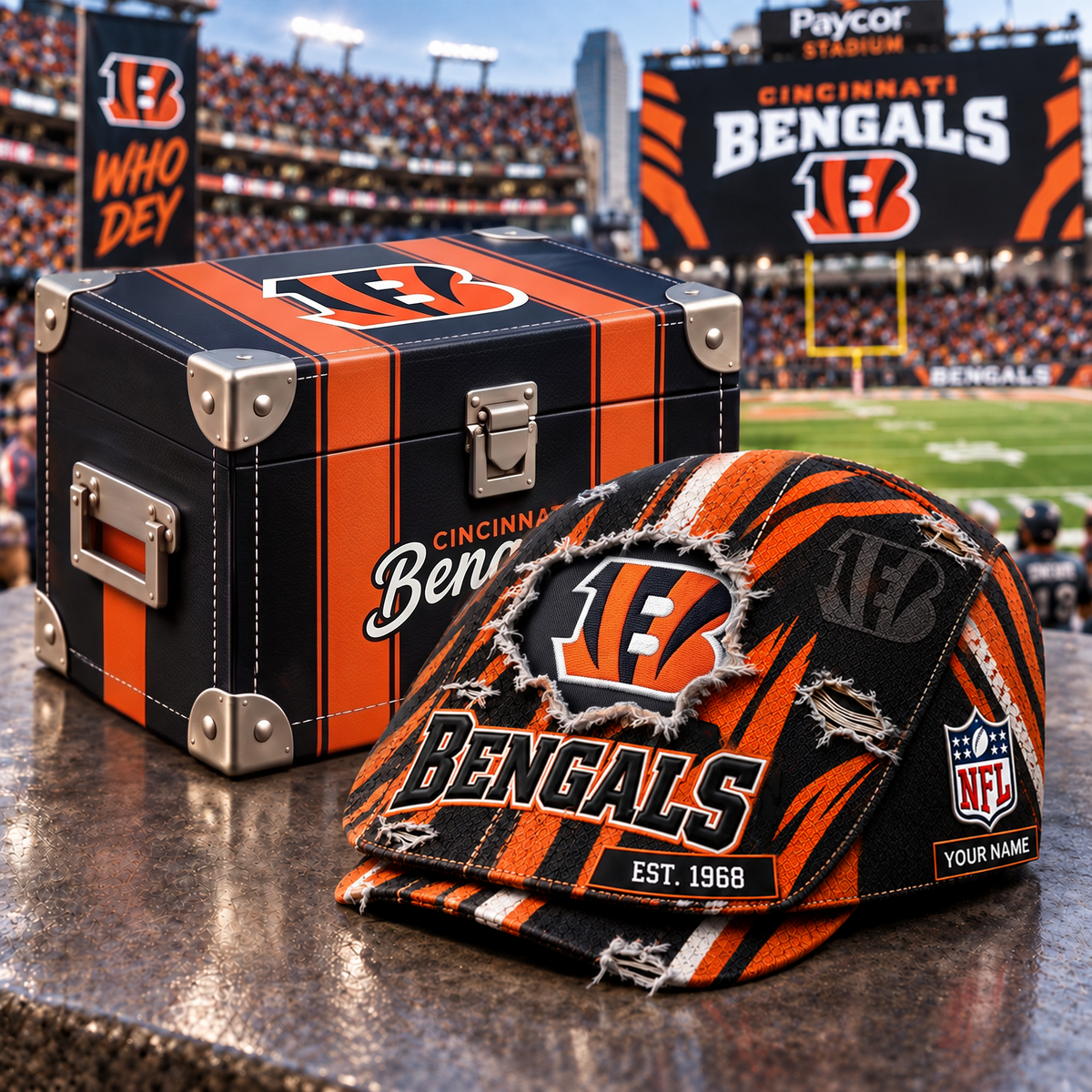 CIN x NFL Distressed Flat Cap Set with Luxury Storage Box