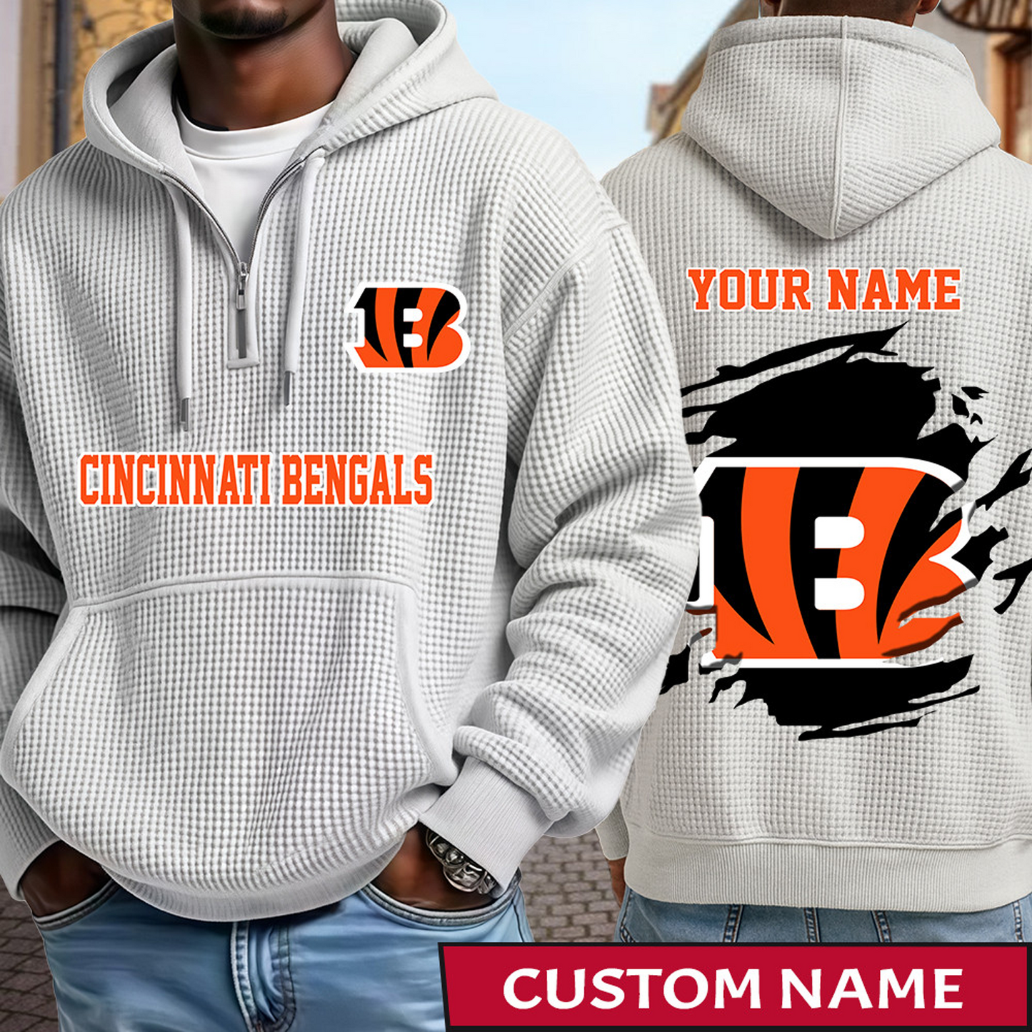 CIN x NFL Waffle Half Zip Hoodie DATND TANTD