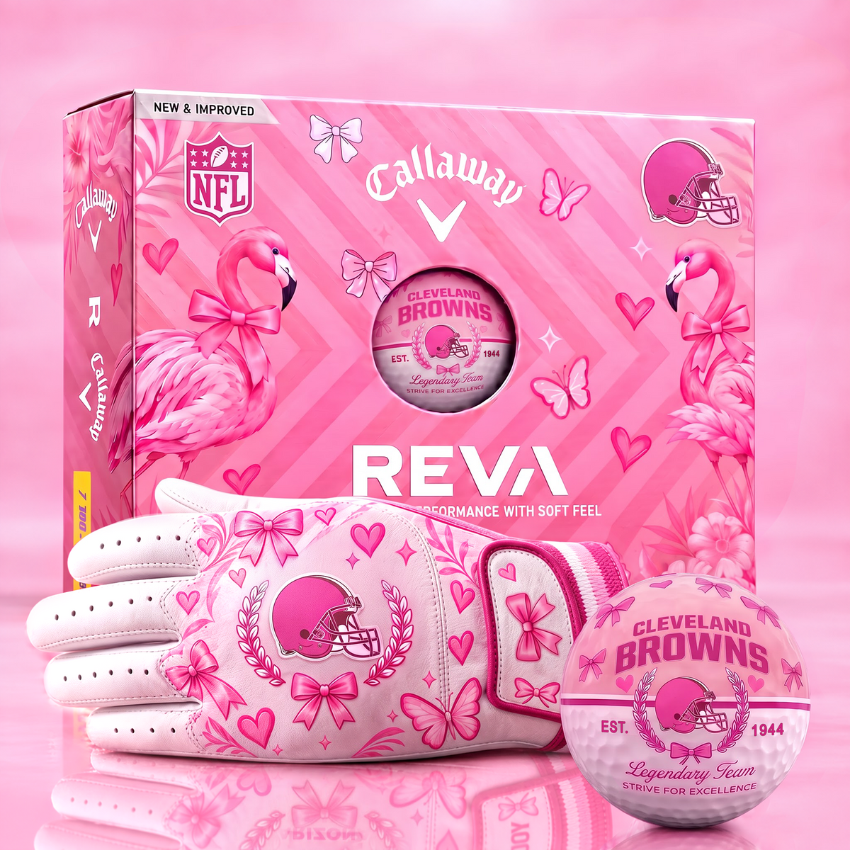 CLE x NFL Pink Coquette Ladies Golf Balls & Glove Gift Box Set – Callaway REVA Edition