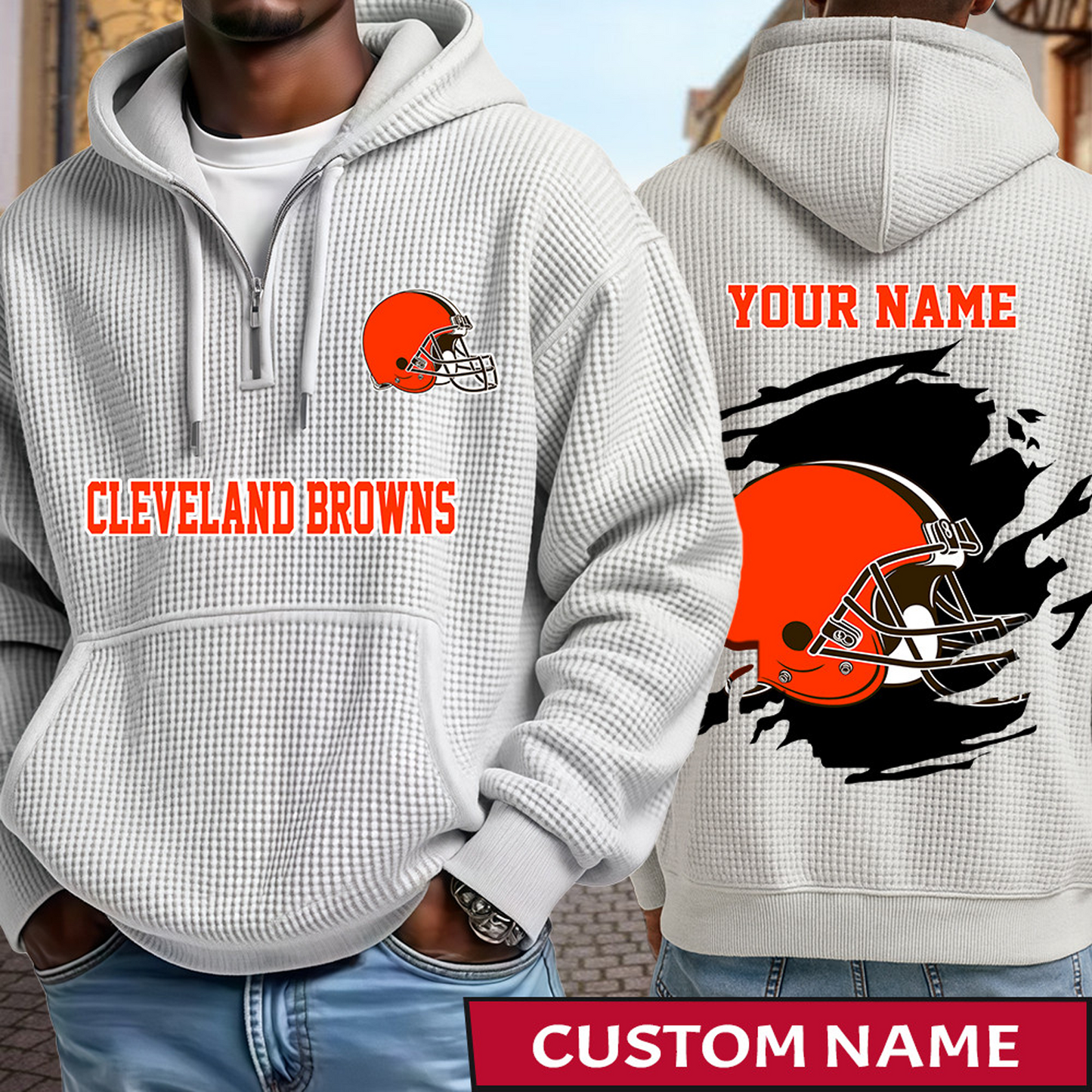 CLE x NFL Waffle Half Zip Hoodie DATND TANTD