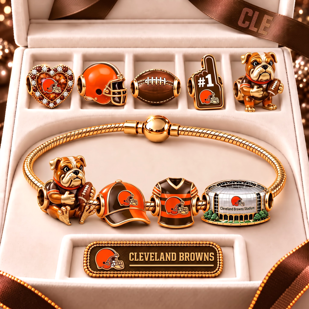 CLE x Premium NFL Fan Charm Bracelet - Pandora Style Sports Charm Set