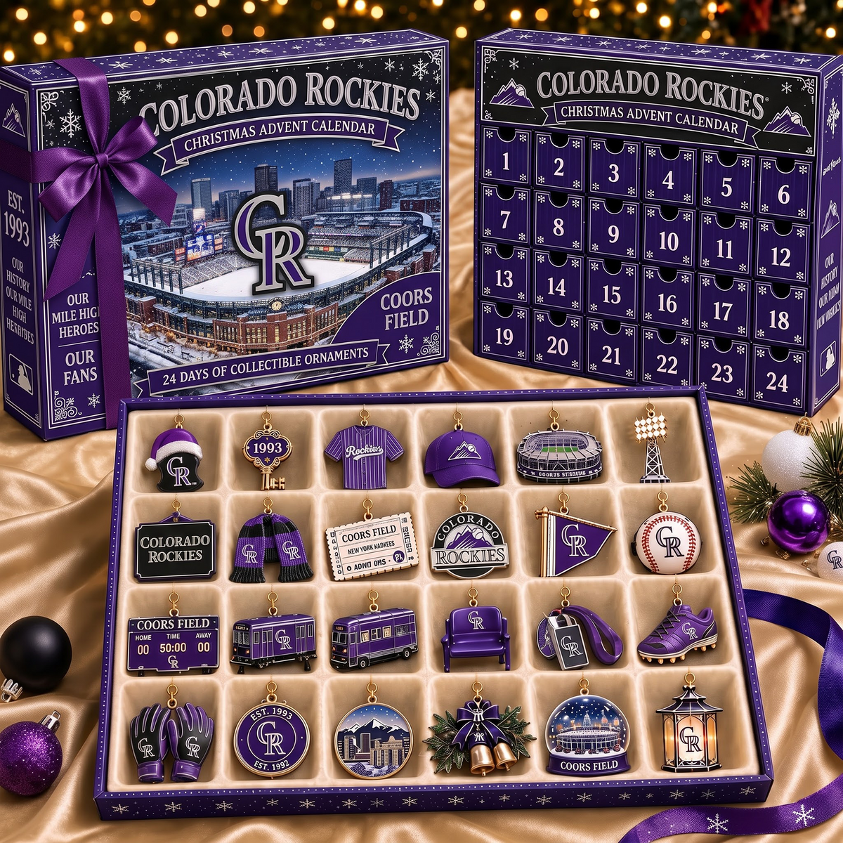 COL X MLB Team Christmas Advent Calendar Box - 24 Days Countdown Tree Ornaments Gift Set
