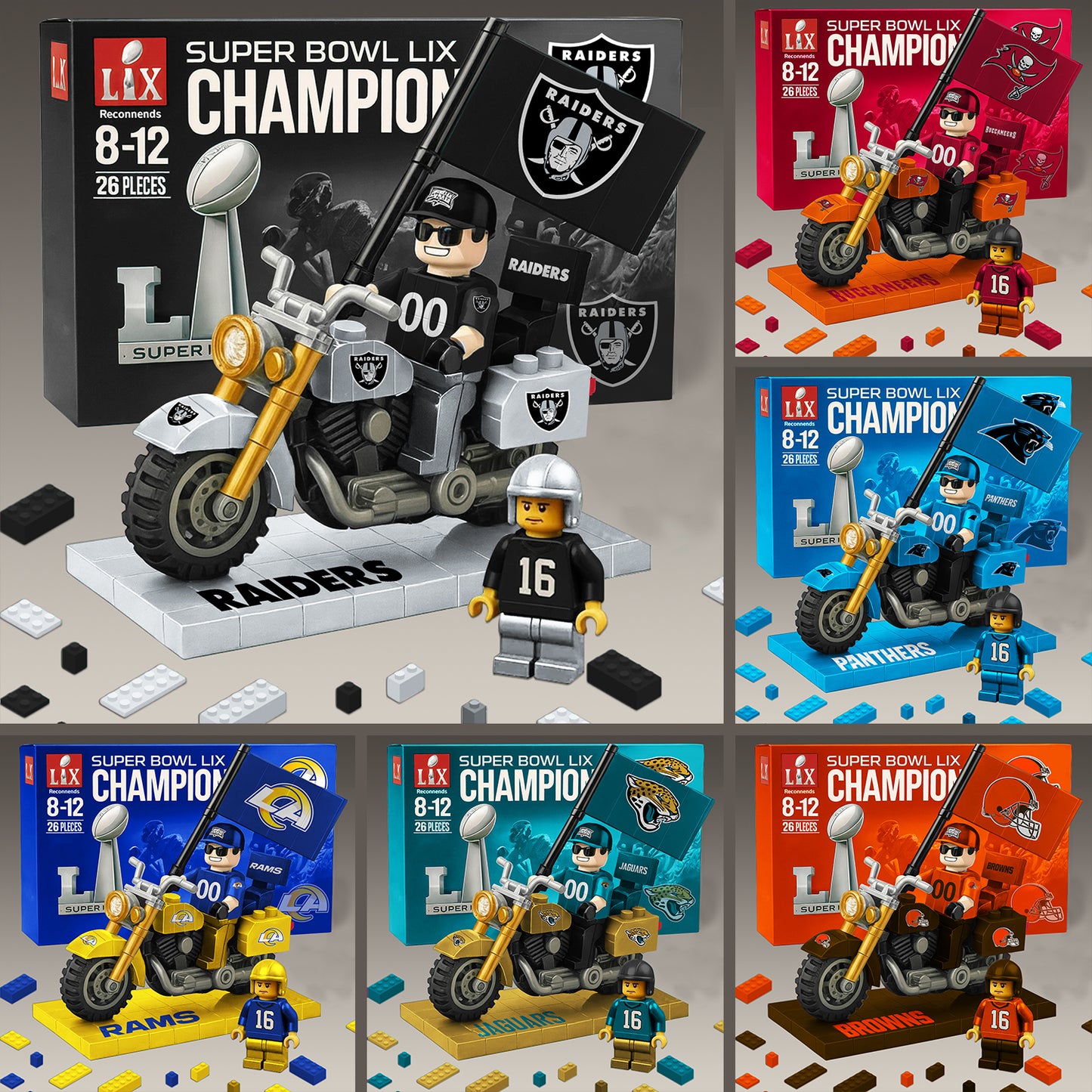 PREMIUM NFL x 32 TEAM Building Blocks Bike Toy Set NDT 181125