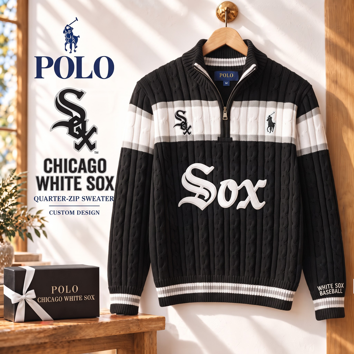 CWS x PREMIUM MLB Varsity Cable-Knit Quarter-Zip Sweater