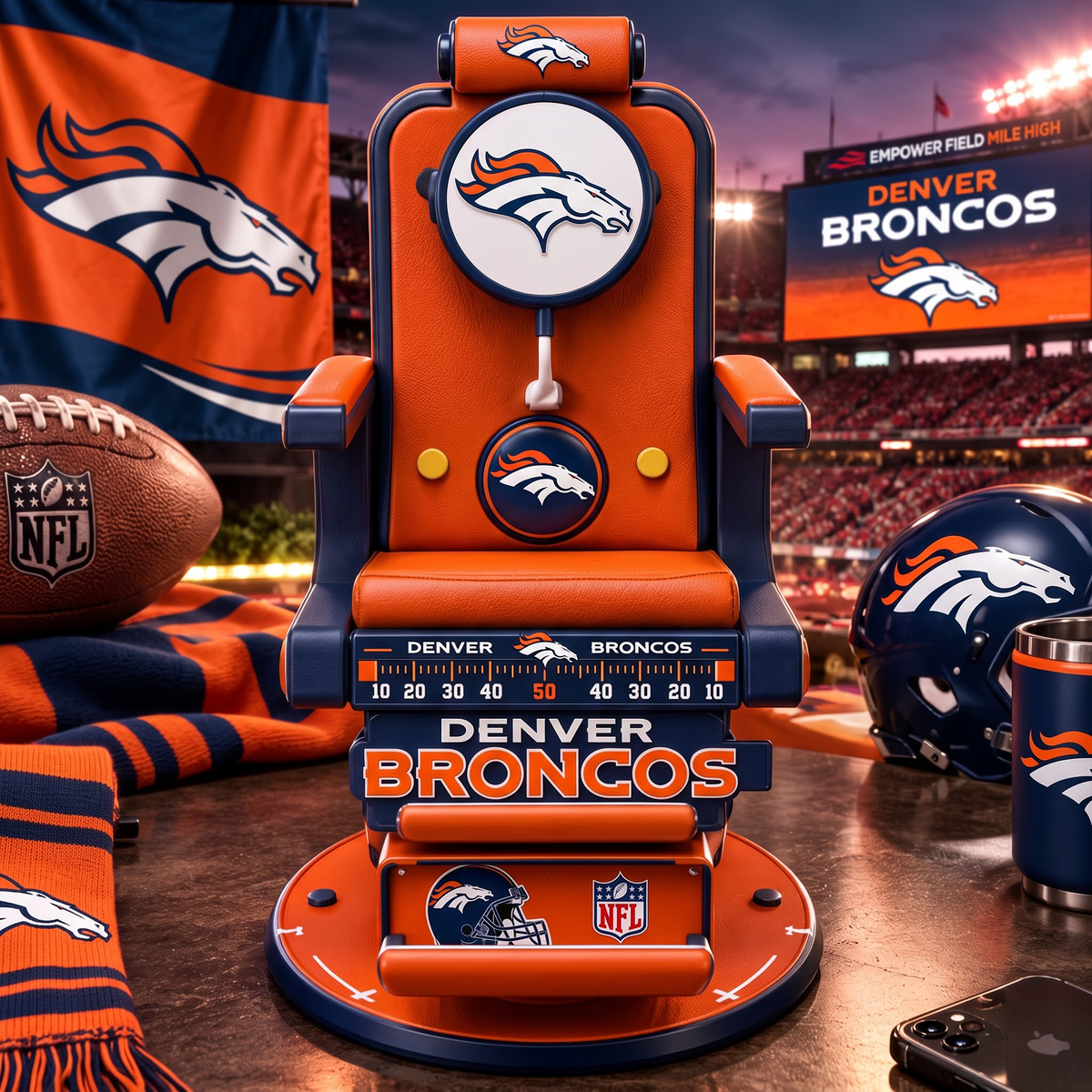 DEN X Personalized NFL Fan Barber Chair Desk Phone Stand