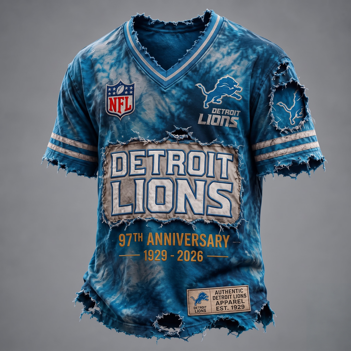 DET X Custom Football Fan Distressed V-Neck Shirt