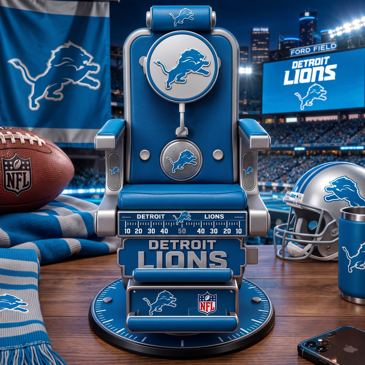 DET X Personalized NFL Fan Barber Chair Desk Phone Stand