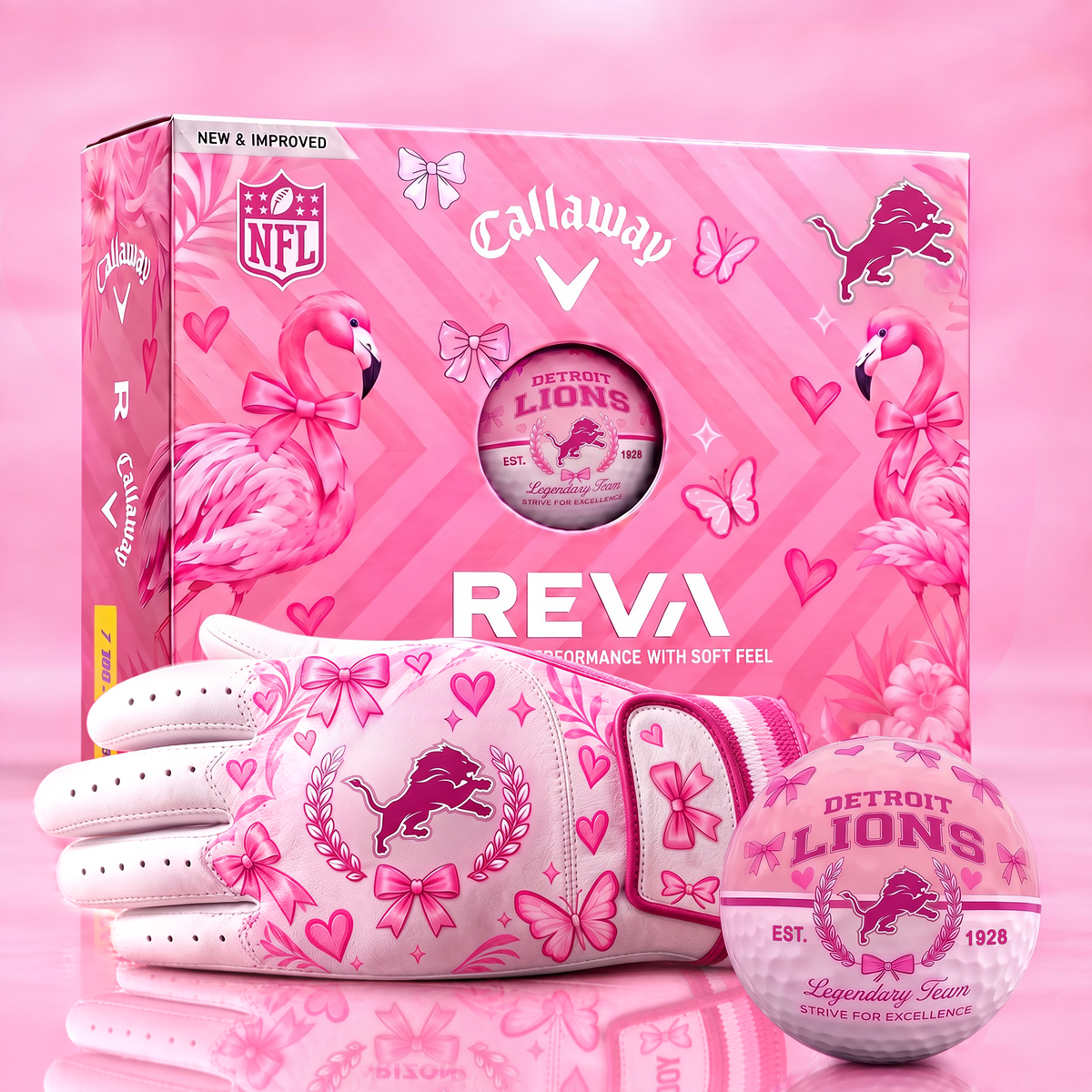 DL x NFL Pink Coquette Ladies Golf Balls & Glove Gift Box Set – Callaway REVA Edition