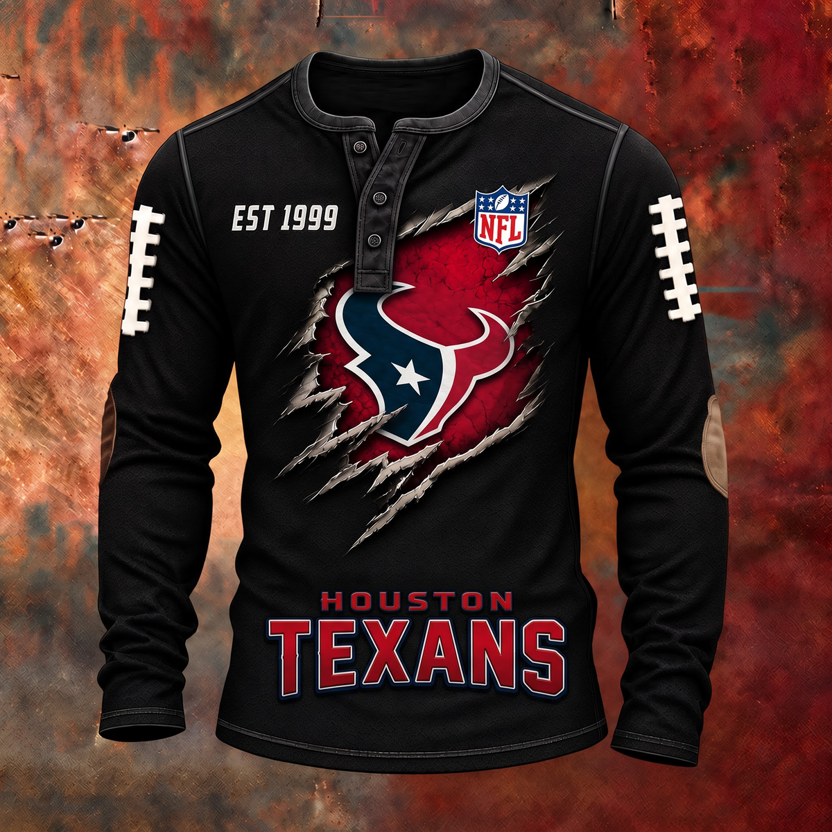 HOU X PREMIUM NFL Distressed Long Sleeve Jersey 1709 V2