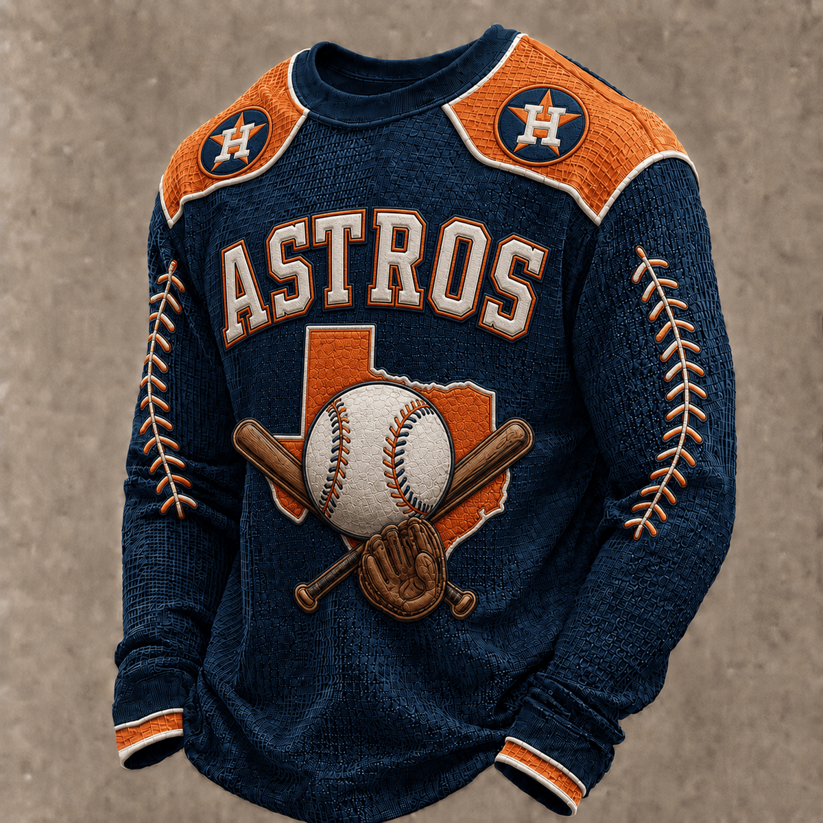 HOU X Premium MLB Vintage Baseball Stitch Sweatshirt