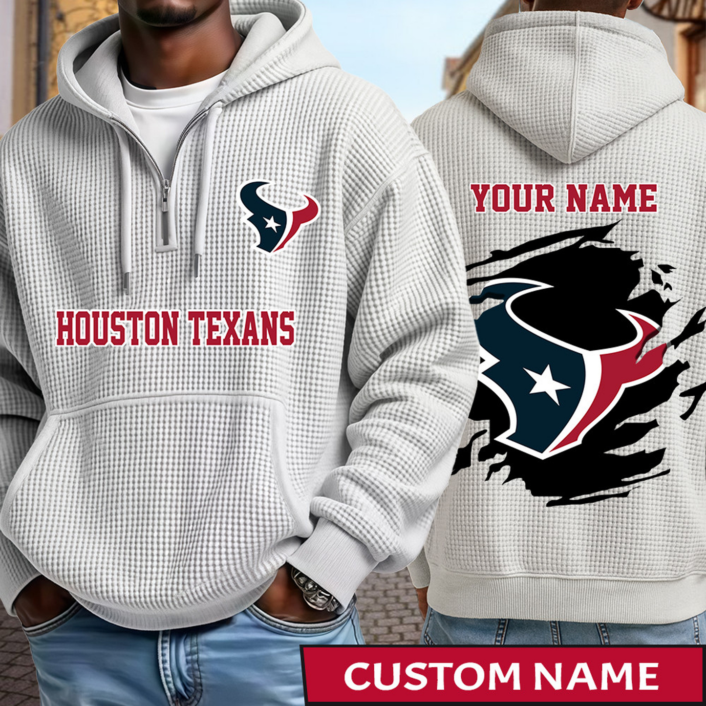 HOU x NFL Waffle Half Zip Hoodie DATND TANTD
