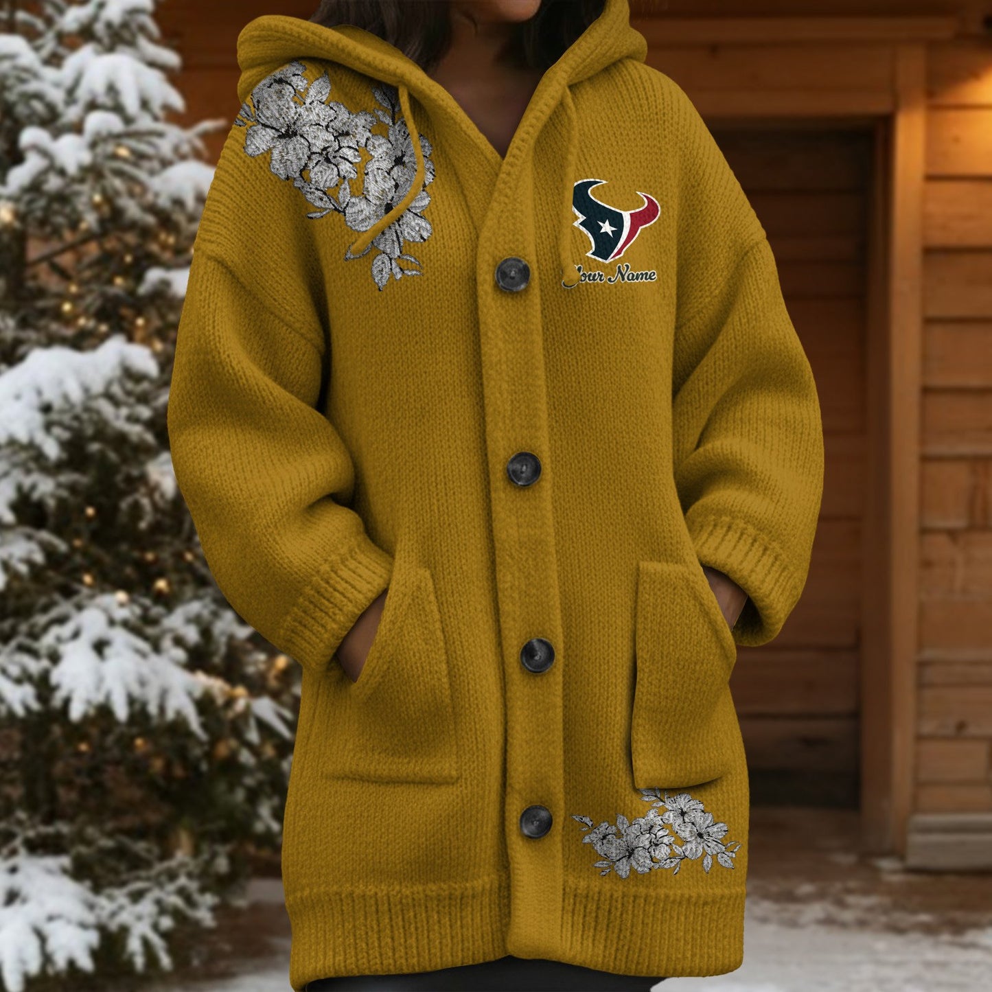 HOU x NFL Women's Casual Knitted Hooded Cardigan DATND TANTD 211125