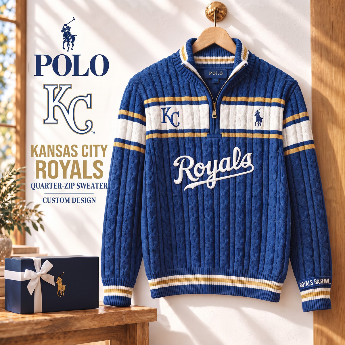 KCR x PREMIUM MLB Varsity Cable-Knit Quarter-Zip Sweater
