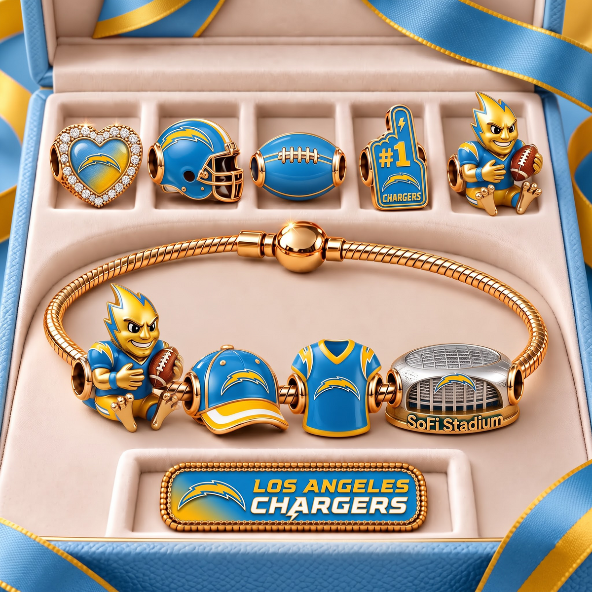 LAC x Premium NFL Fan Charm Bracelet - Pandora Style Sports Charm Set