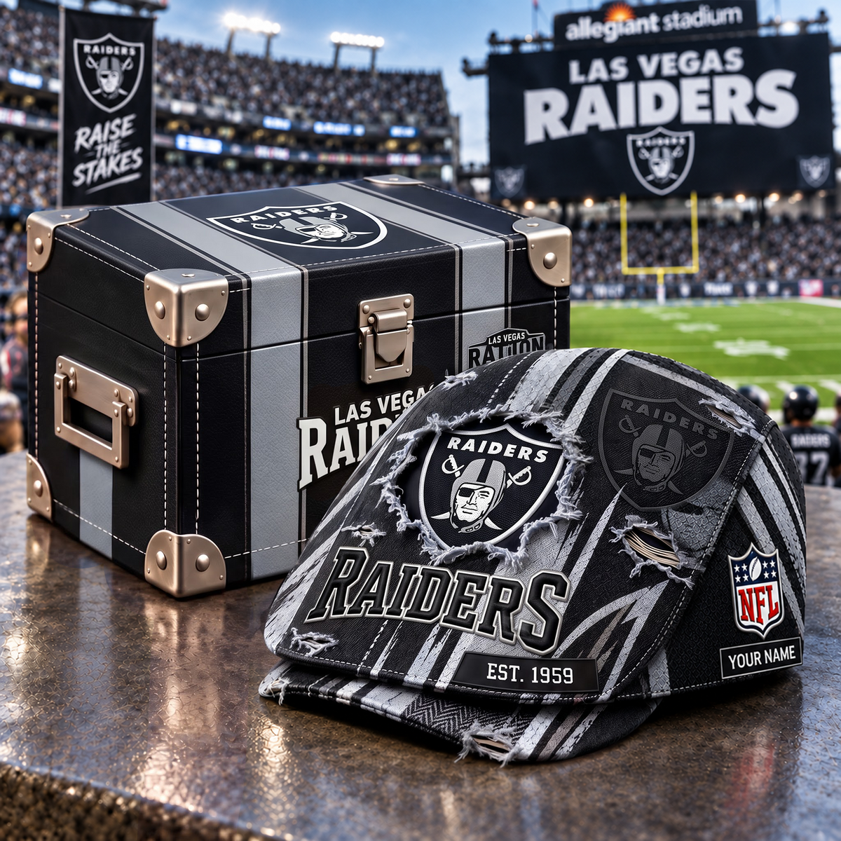 LVR x NFL Distressed Flat Cap Set with Luxury Storage Box