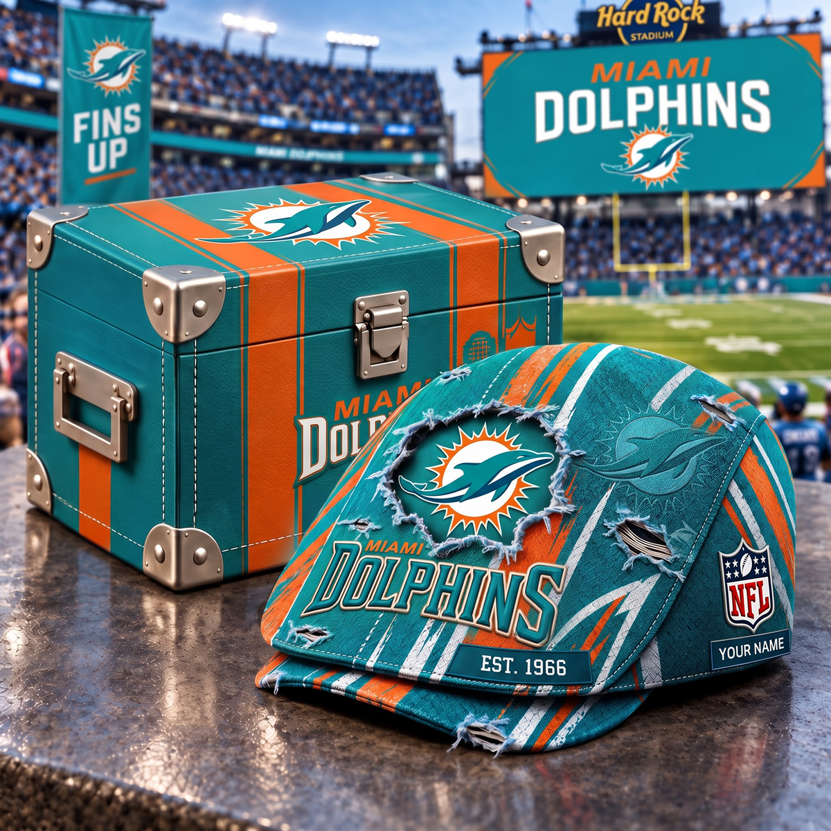 MD x NFL Distressed Flat Cap Set with Luxury Storage Box