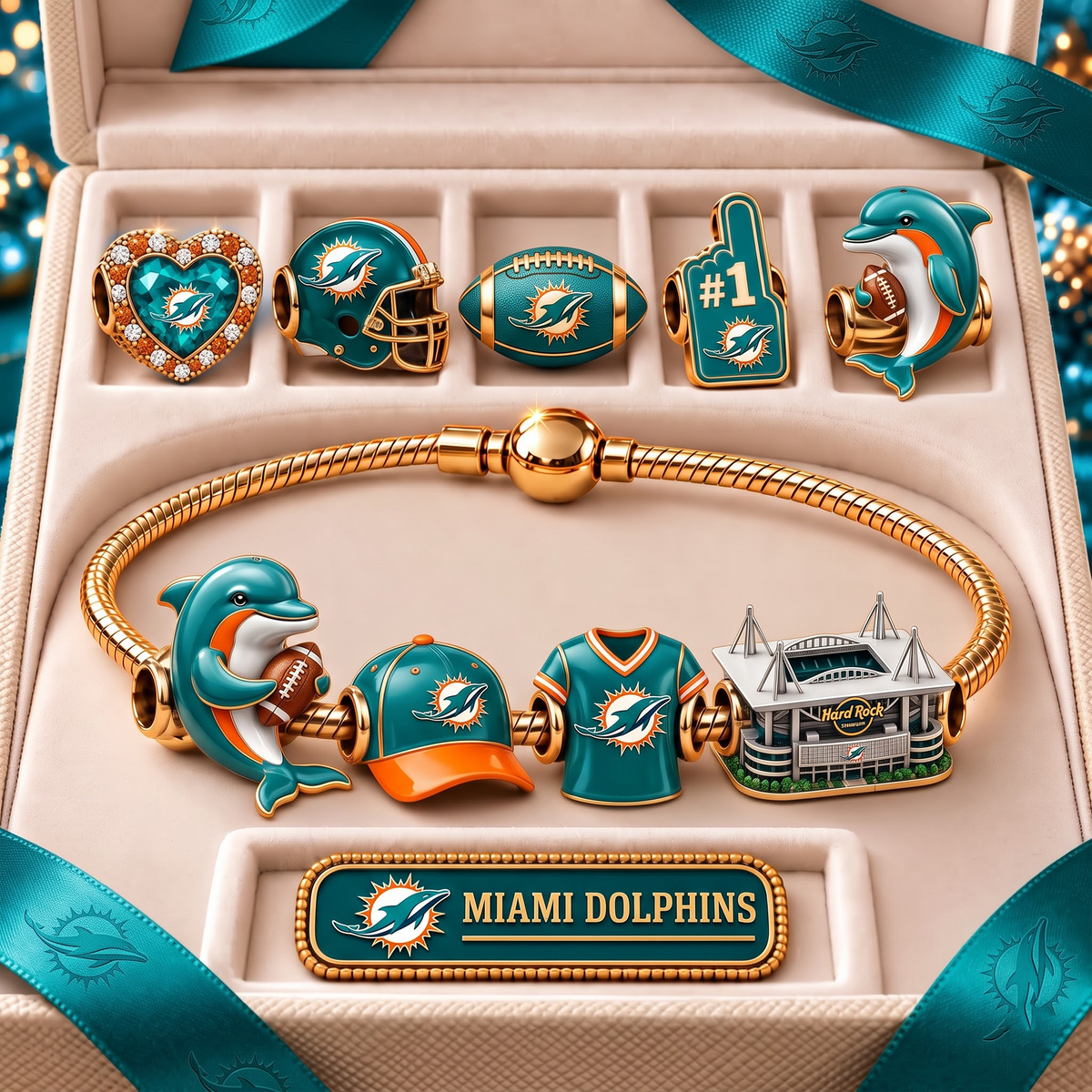MD x Premium NFL Fan Charm Bracelet - Pandora Style Sports Charm Set