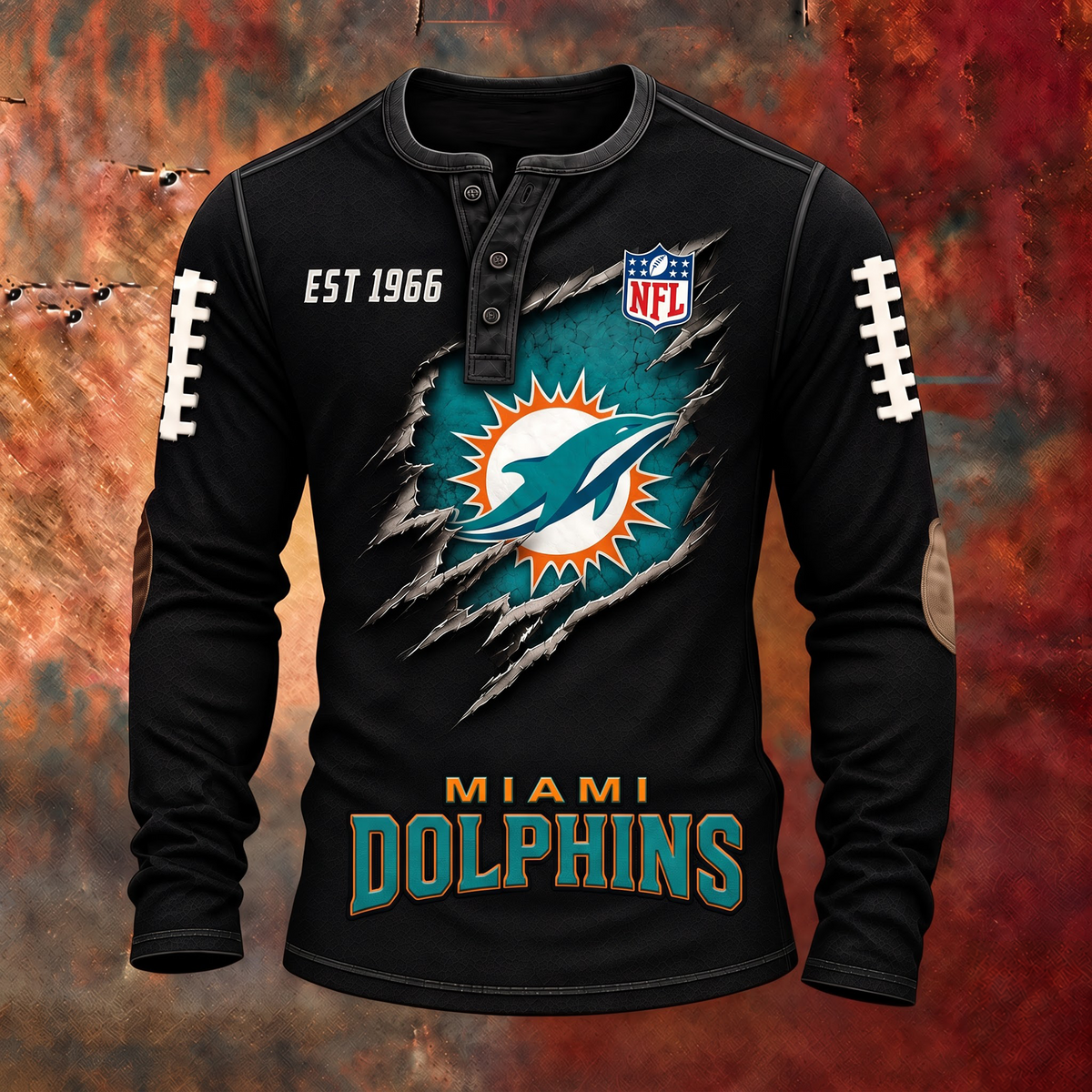 MIA X PREMIUM NFL Distressed Long Sleeve Jersey 1709 V2