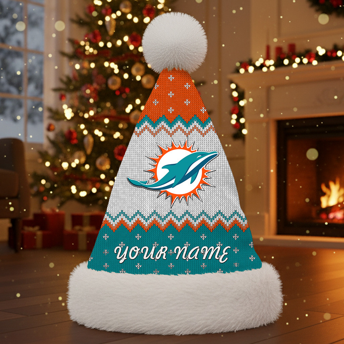 MIA x NFL Personalized Santa Hat Christmas DATND TANTD