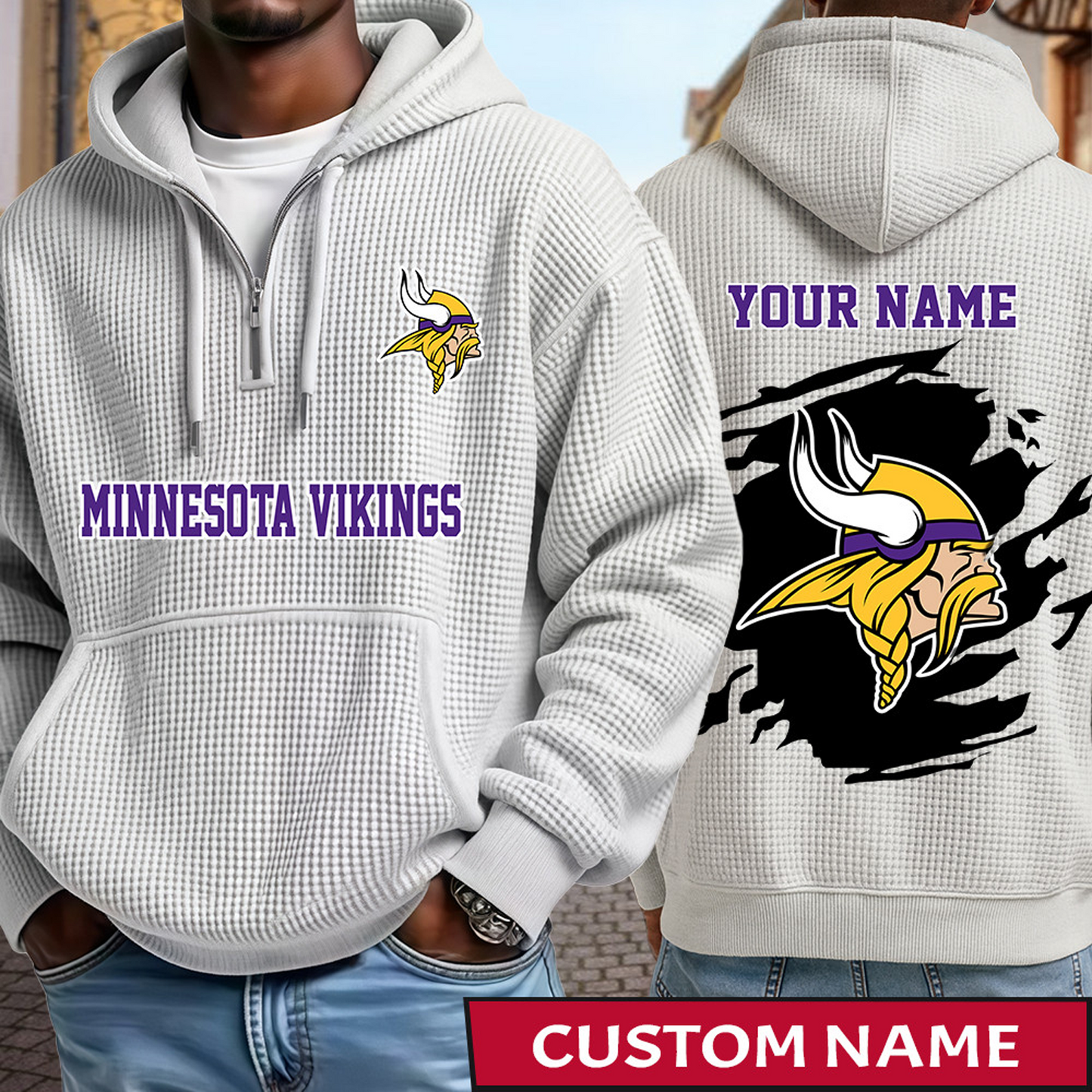 MIN x NFL Waffle Half Zip Hoodie DATND TANTD