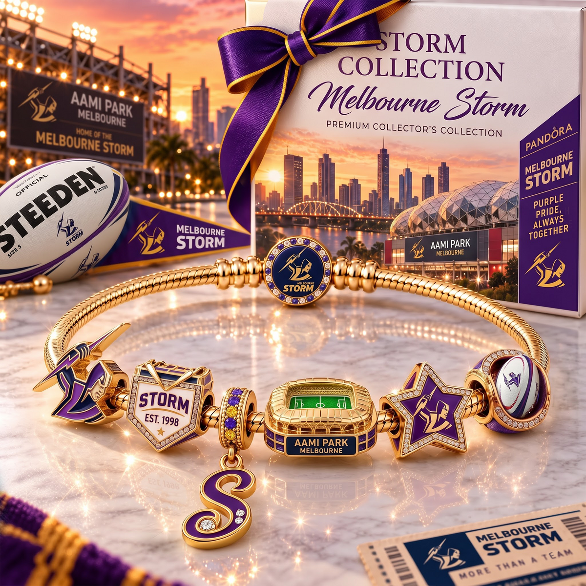 MS x Premium NRL Heritage Gold Charm Bracelet Gift Set