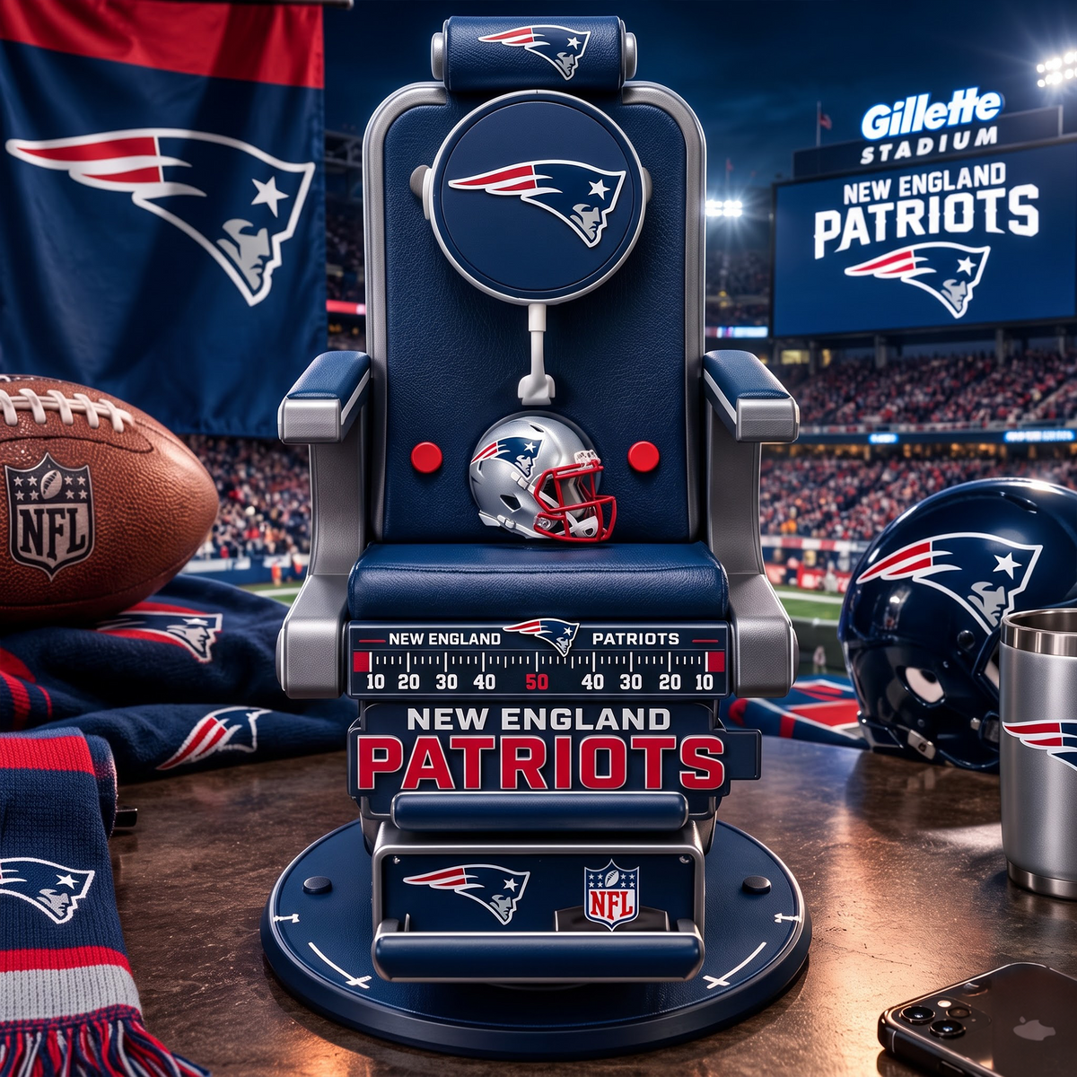 NE X Personalized NFL Fan Barber Chair Desk Phone Stand