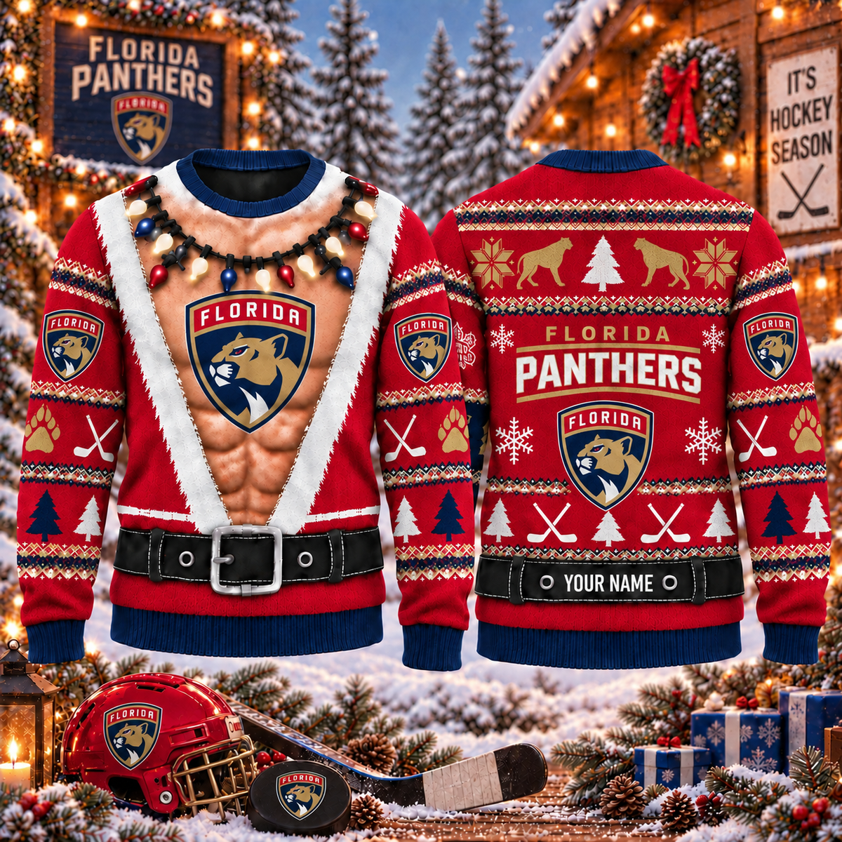 NHL x FLO Christmas Personalized Name Ugly Sweater