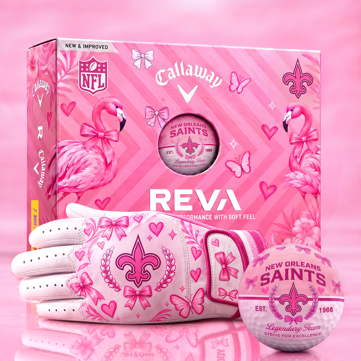 NOS x NFL Pink Coquette Ladies Golf Balls & Glove Gift Box Set – Callaway REVA Edition