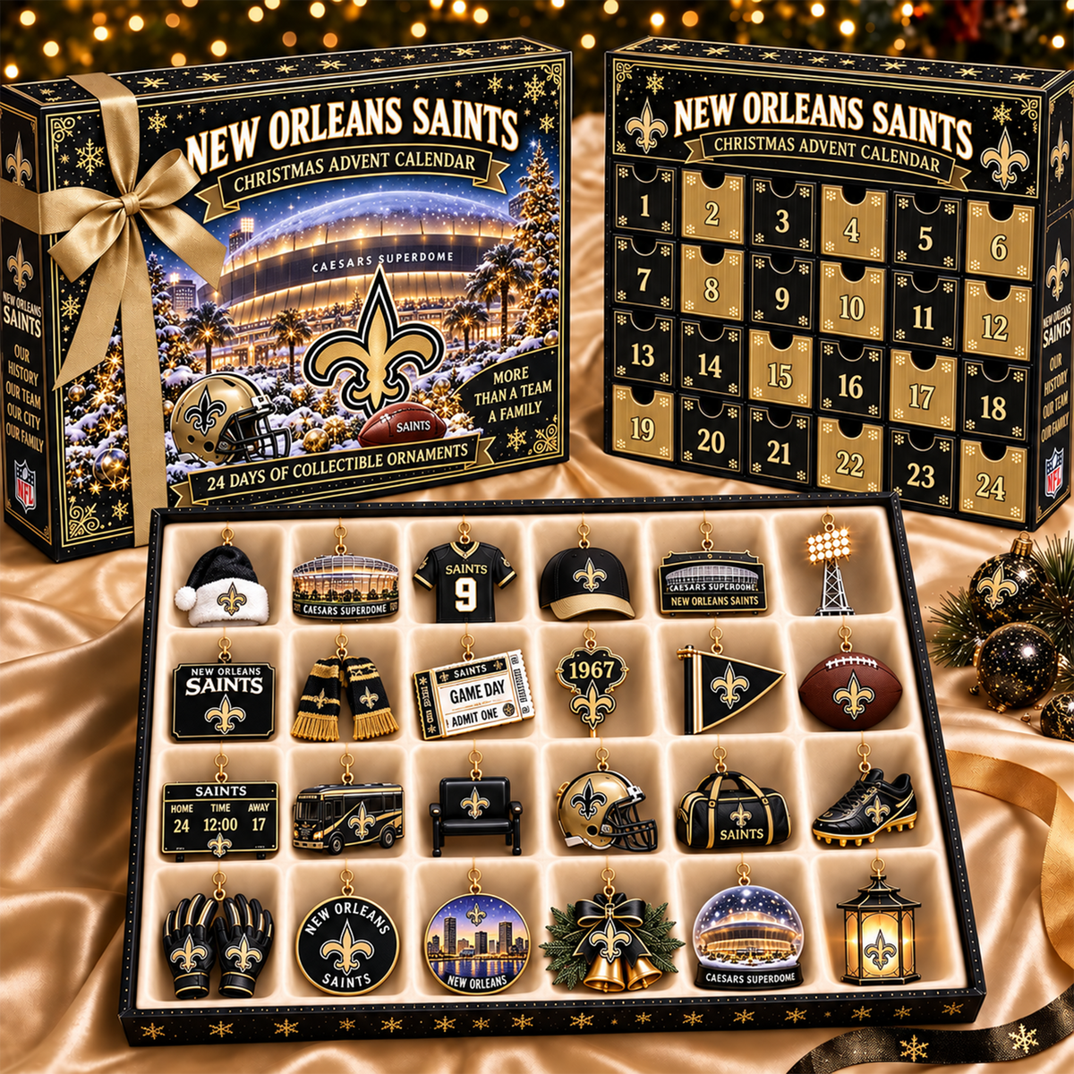 NOS x NFL Team Christmas Advent Calendar Box - 24 Days Countdown Tree Ornaments Gift Set 2809 NAK TTT