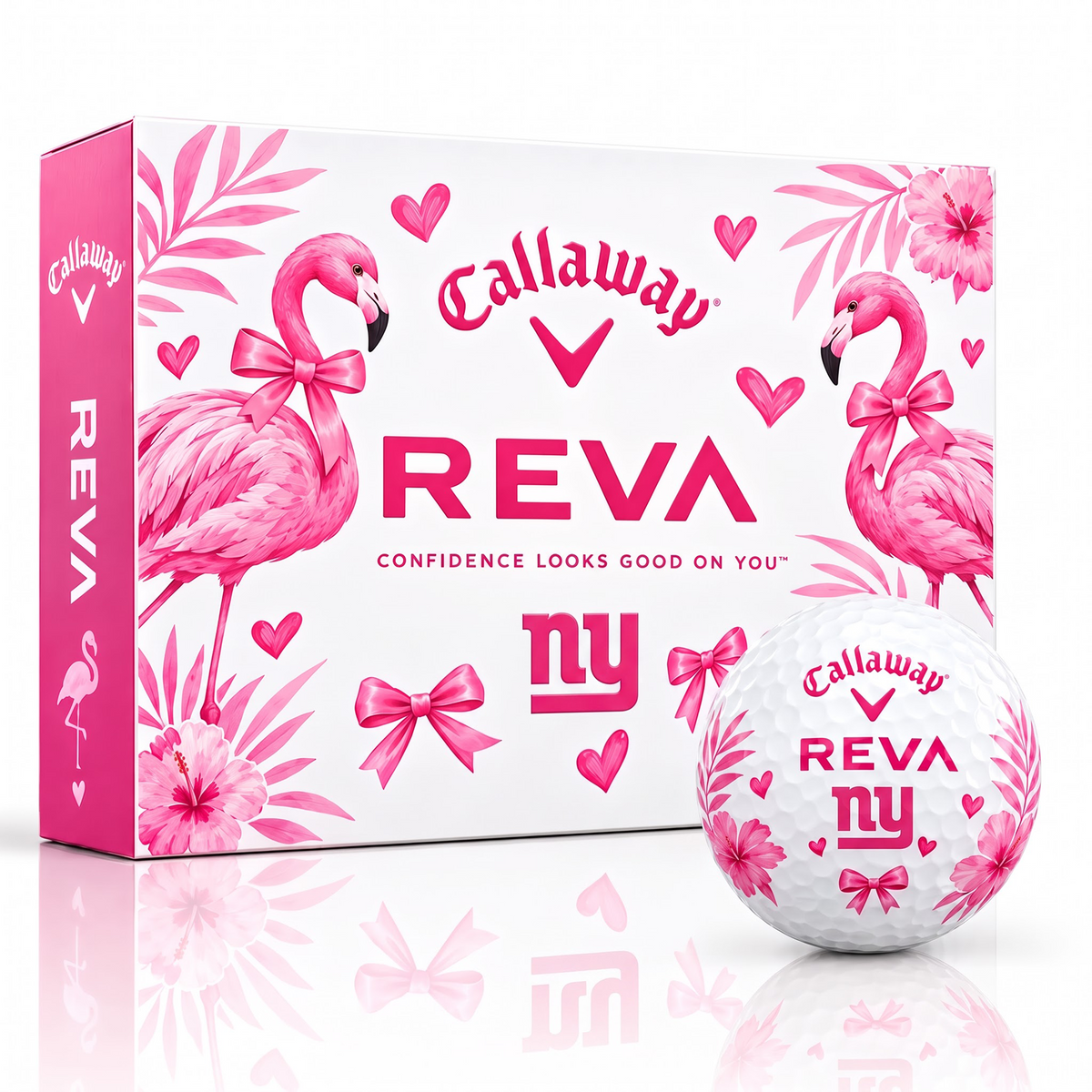 NYG X Callaway REVA NFL Tropical Pink Bow Golf Ball Set for Her