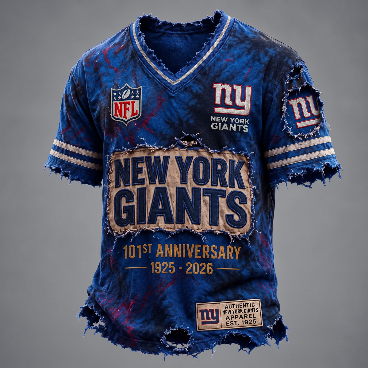 NYG X Custom Football Fan Distressed V-Neck Shirt