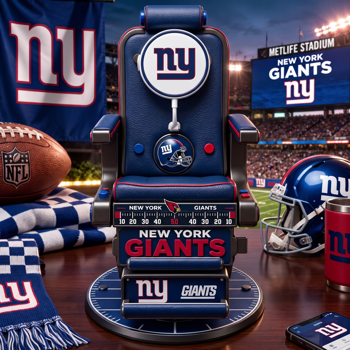 NYG X Personalized NFL Fan Barber Chair Desk Phone Stand