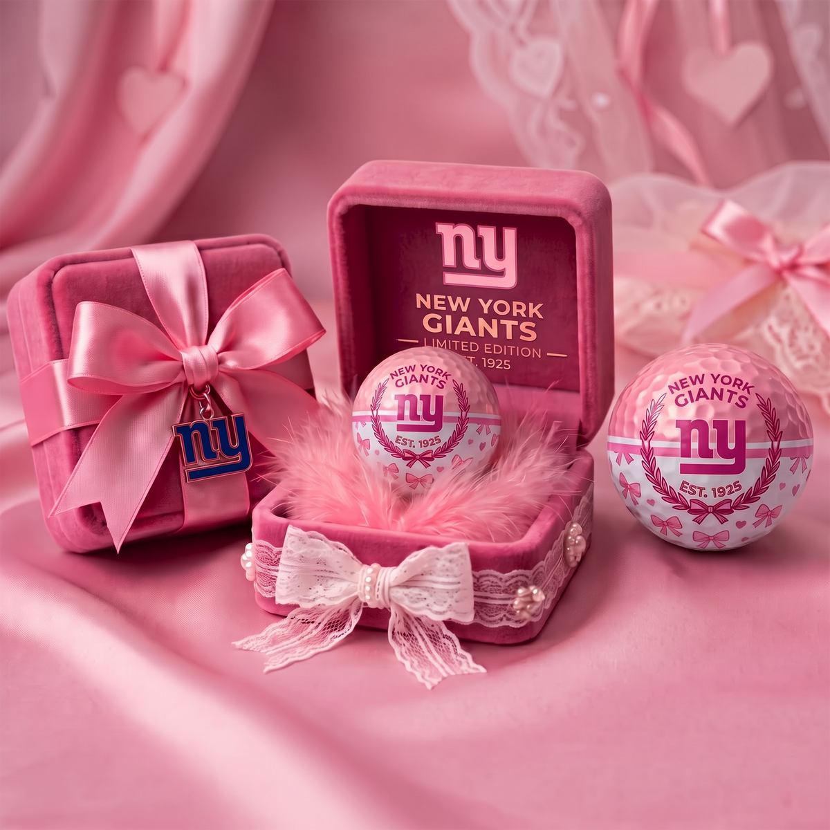 NYG x NFL Coquette Pink Velvet Golf Ball Gift Set