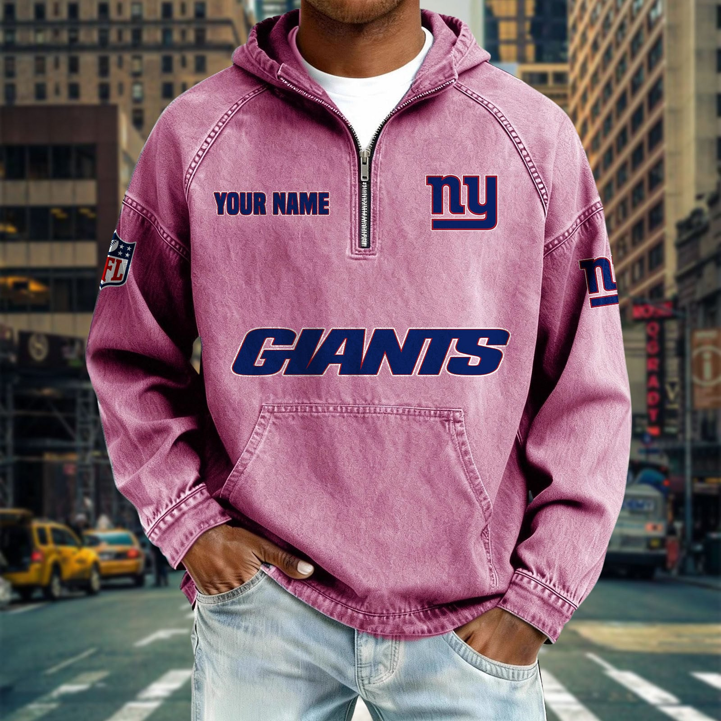 NYG x NFL Denim Long - Sleeved Hooded Sweatshirt DDT NTL