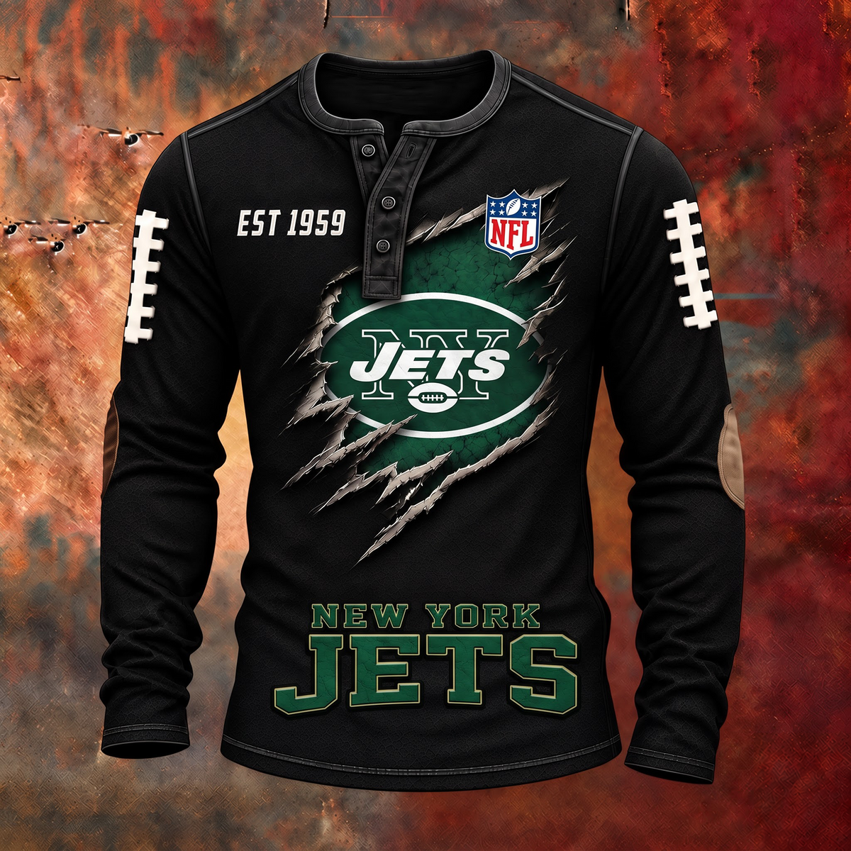 NYJ X PREMIUM NFL Distressed Long Sleeve Jersey 1709 V2