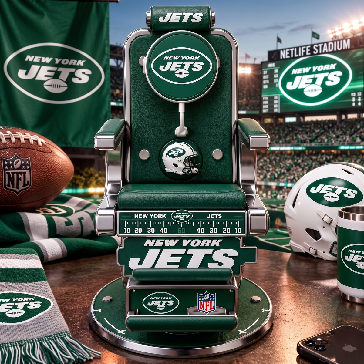 NYJ X Personalized NFL Fan Barber Chair Desk Phone Stand