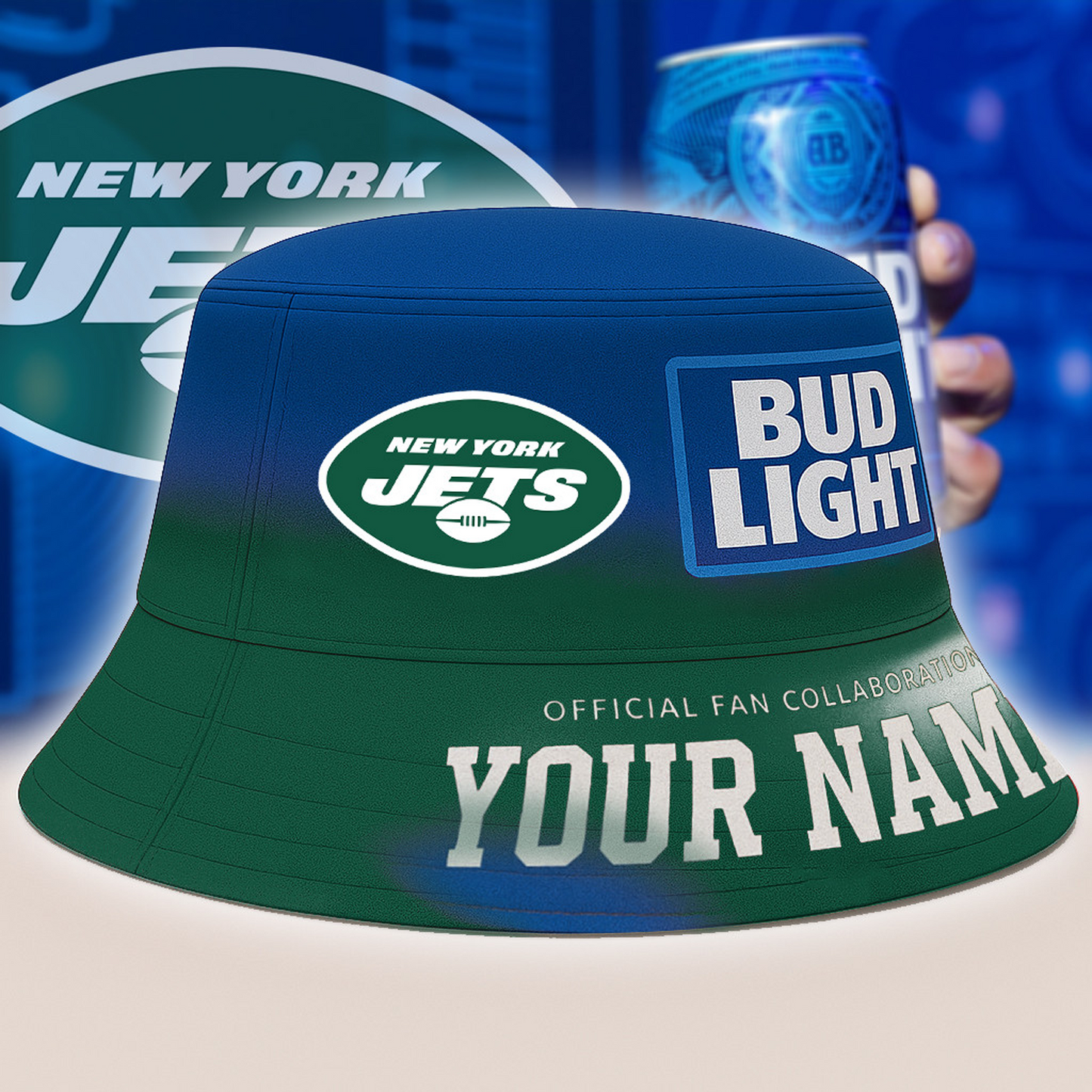 NYJ x NFL Bud Light Personalized Bucket Hat DATND TANTD