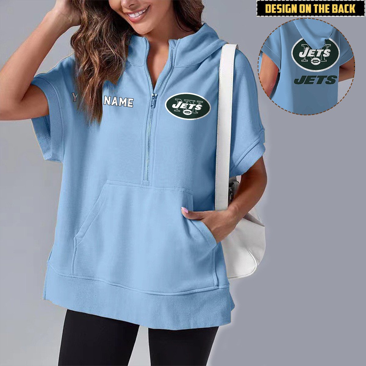NYJ x NFL Short Sleeve Zip Hoodie DATND TANTD