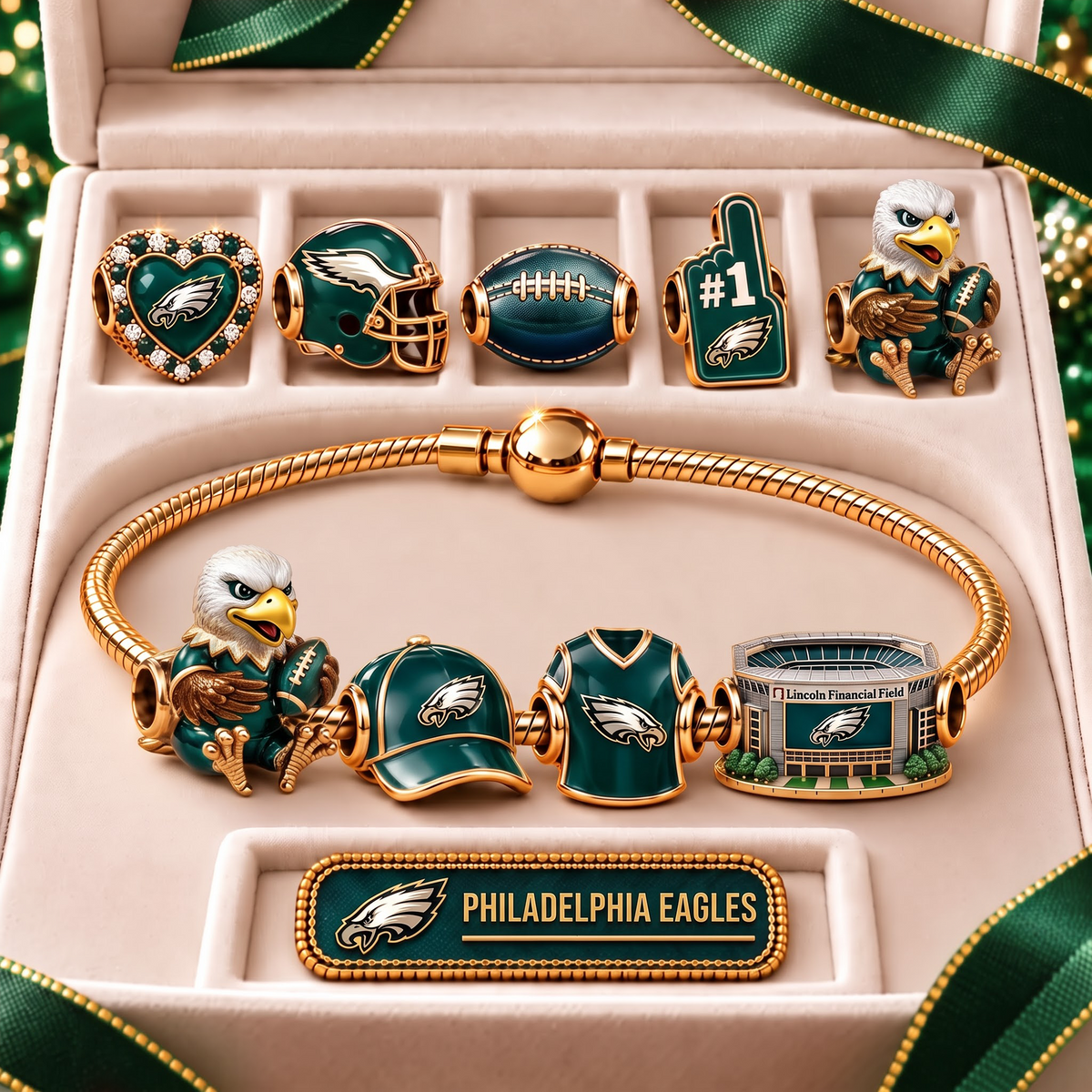 PE x Premium NFL Fan Charm Bracelet - Pandora Style Sports Charm Set