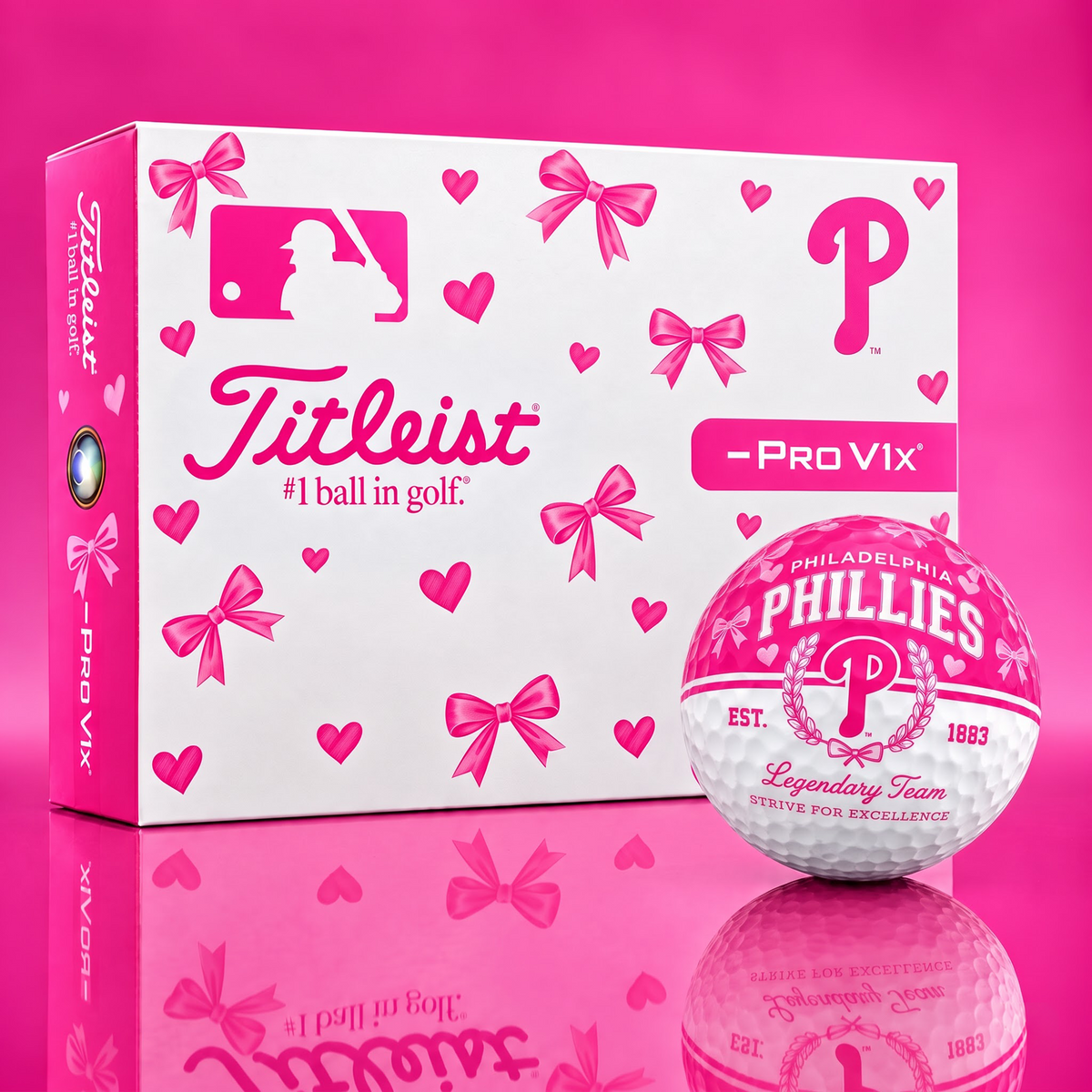 PHI X Ladies Custom MLB Pink Coquette Golf Balls – Premium Titleist Pro V1x Gift Set