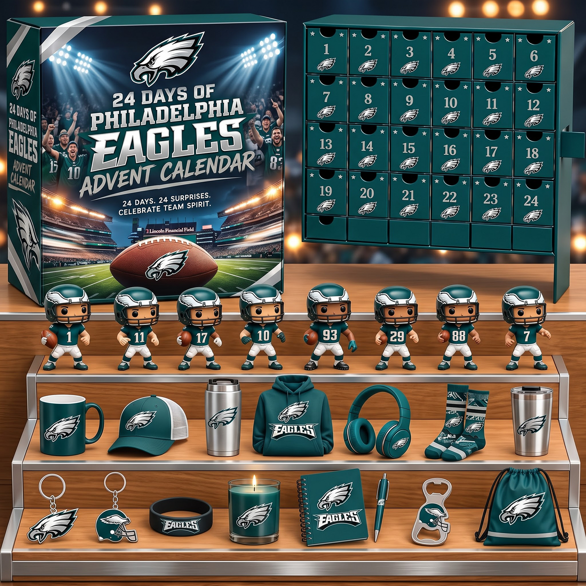 PHI X NFL Personalized 24 Days Of American Football Advent Calendar Blink Box
